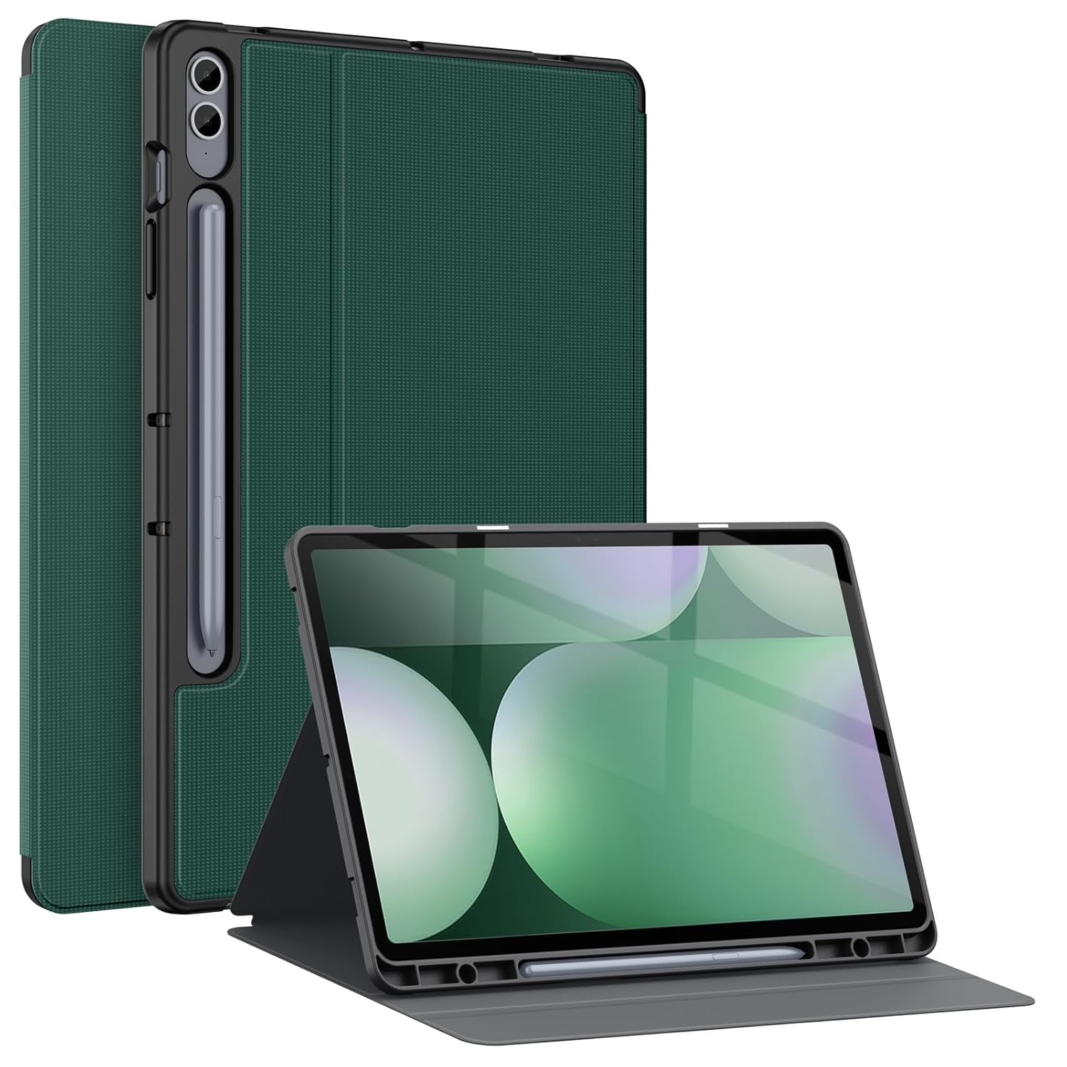 Soke Soke Galaxy Tab S10 S9 S9 FE Plus Case Shockproof Smart Folio Stand Soft TPU Back Cover Midnight Green 12.4 Inch