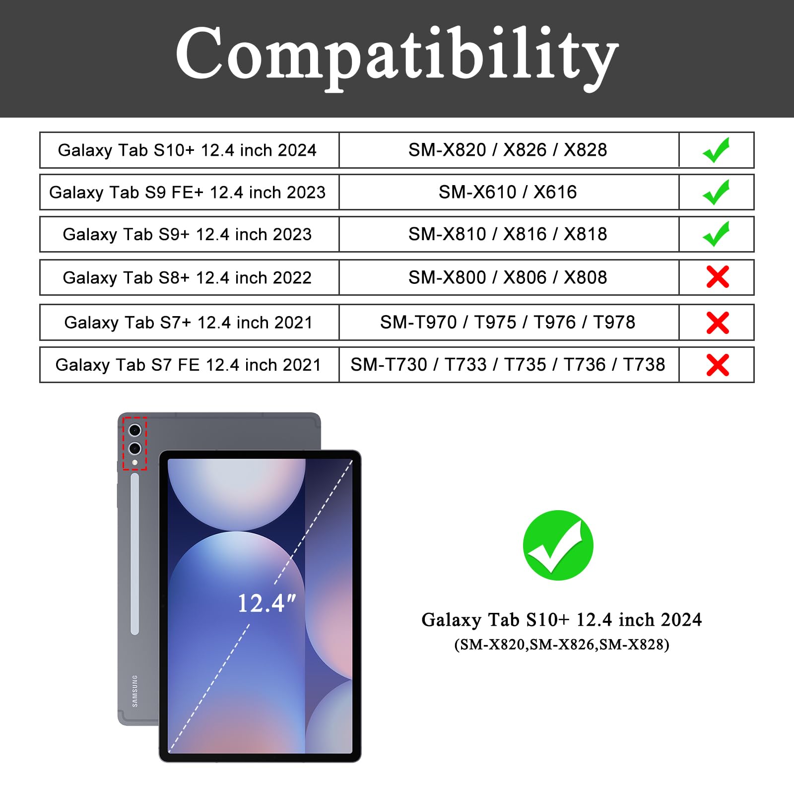 Soke Soke Galaxy Tab S10 Plus S9 Plus S9 FE Plus Case Shockproof Smart Folio Stand Soft TPU Back Cover for Samsung Galaxy Tablet 12.4 Inch Black - View 2 of 9