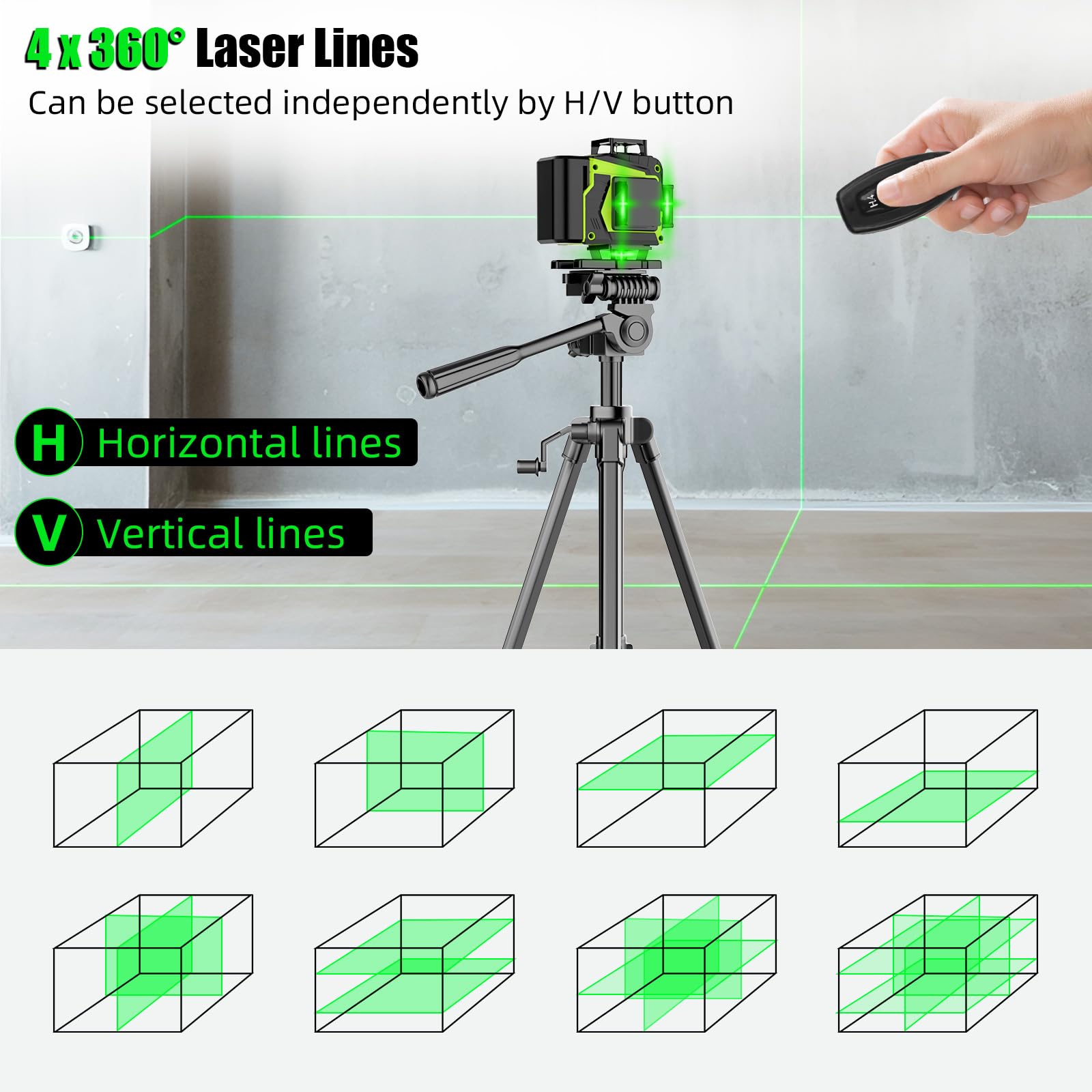 ENRIPRT 16 Line Laser Level 360 Self Leveling 4D Green Cross Line Laser for Construction and Picture Hanging with Batteries and Remote Control - View 3 of 8