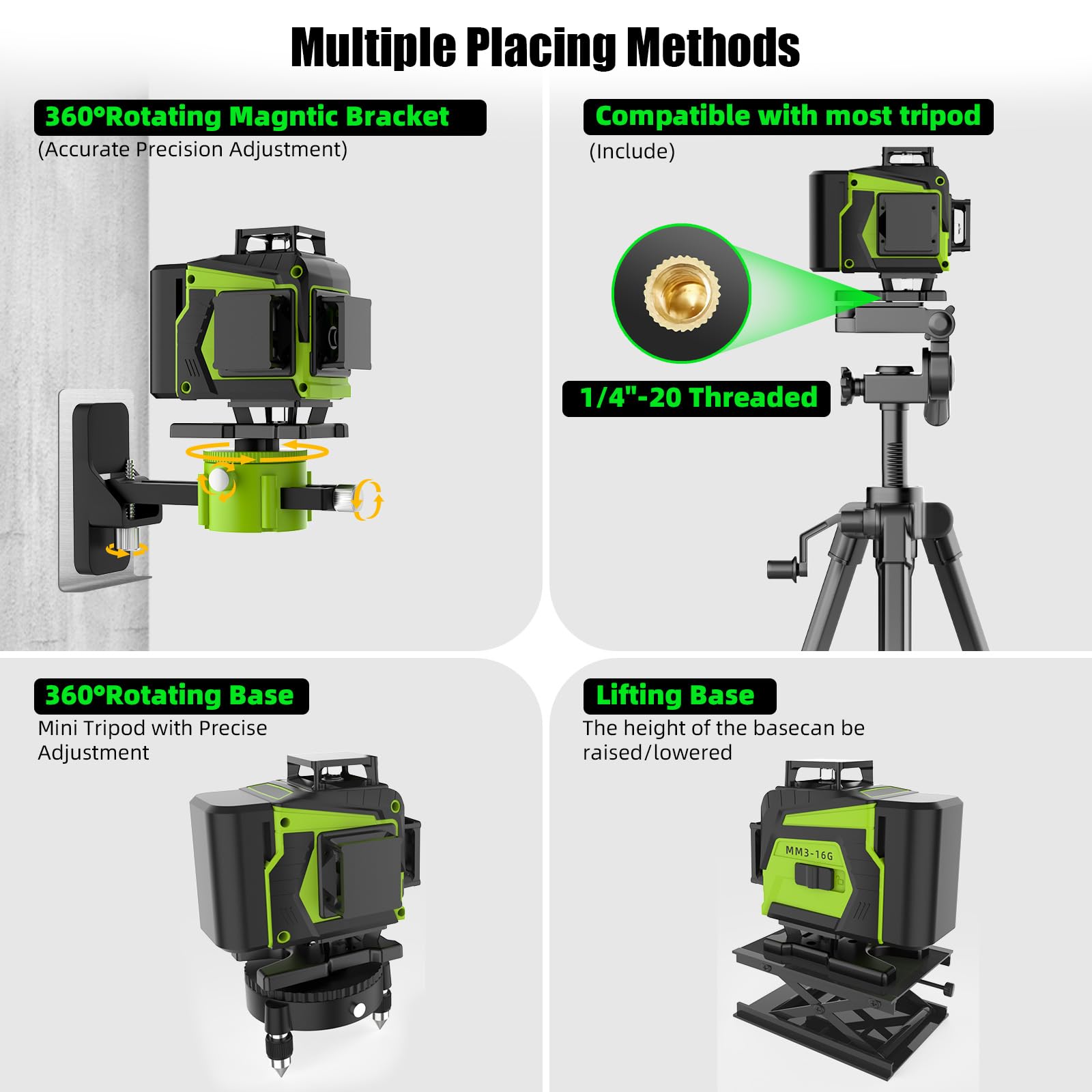 ENRIPRT 16 Line Laser Level 360 Self Leveling 4D Green Cross Line Laser for Construction and Picture Hanging with Batteries and Remote Control - View 4 of 8