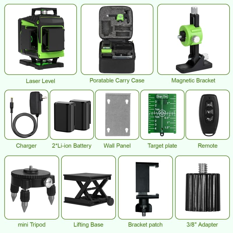 ENRIPRT 16 Line Laser Level 360 Self Leveling 4D Green Cross Line Laser for Construction and Picture Hanging with Batteries and Remote Control - View 8 of 8