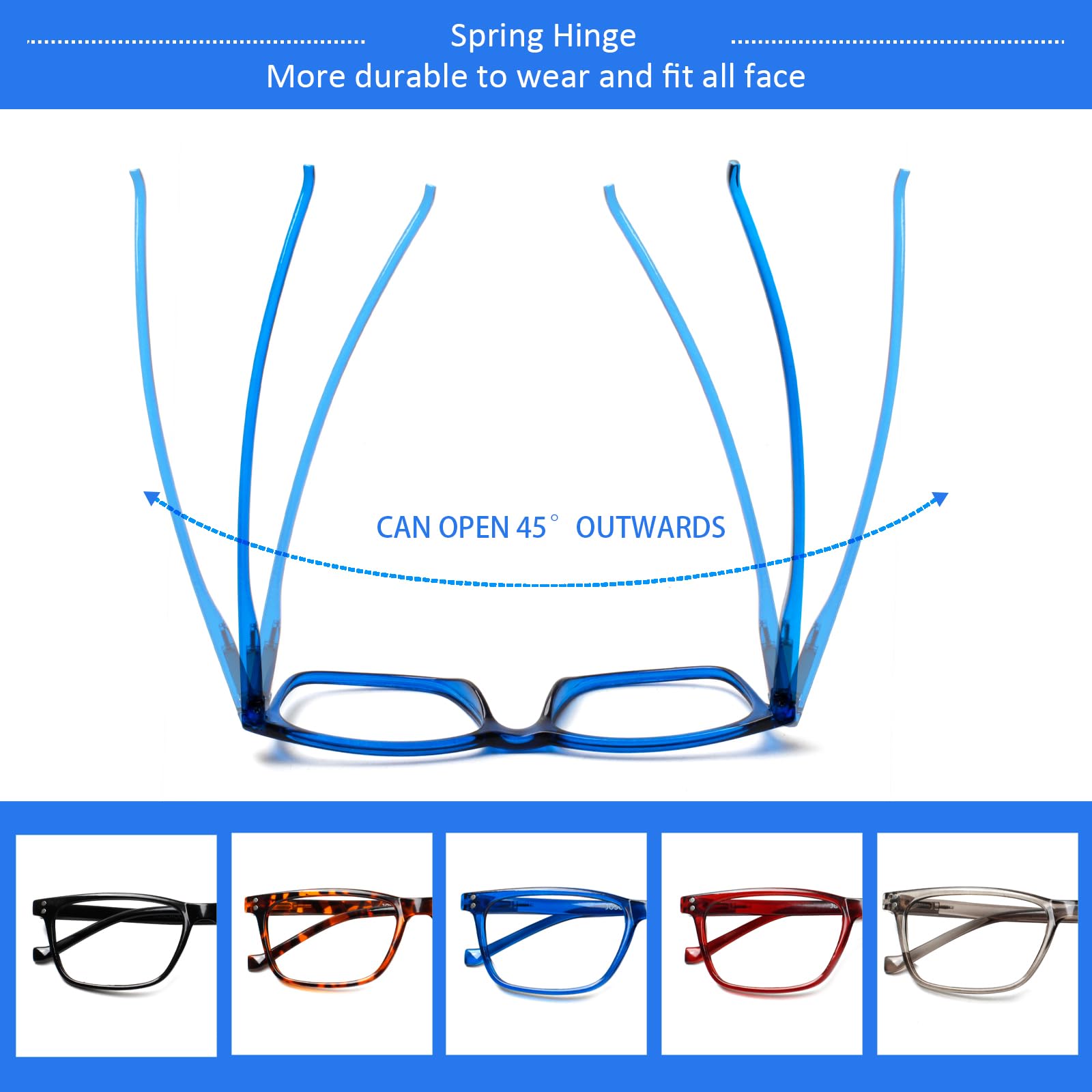 JOSCHOO JOSCHOO 5 Pack Reading Glasses for Men and Women Comfortable Spring Hinges in 5 Colors with 1.75 Magnification - View 3 of 7
