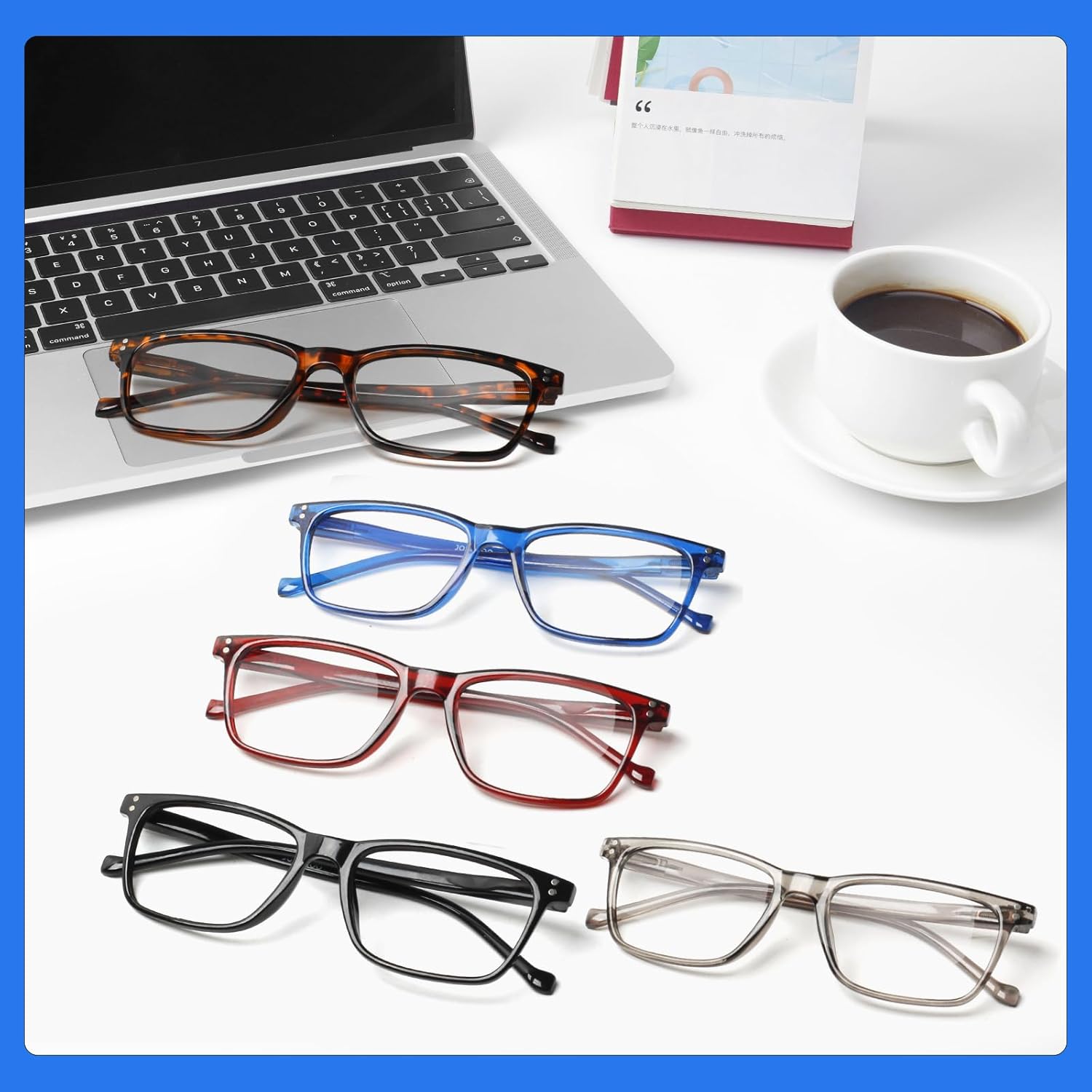 JOSCHOO JOSCHOO 5 Pack Reading Glasses for Men and Women Comfortable Spring Hinges in 5 Colors with 1.5 Magnification - View 6 of 7