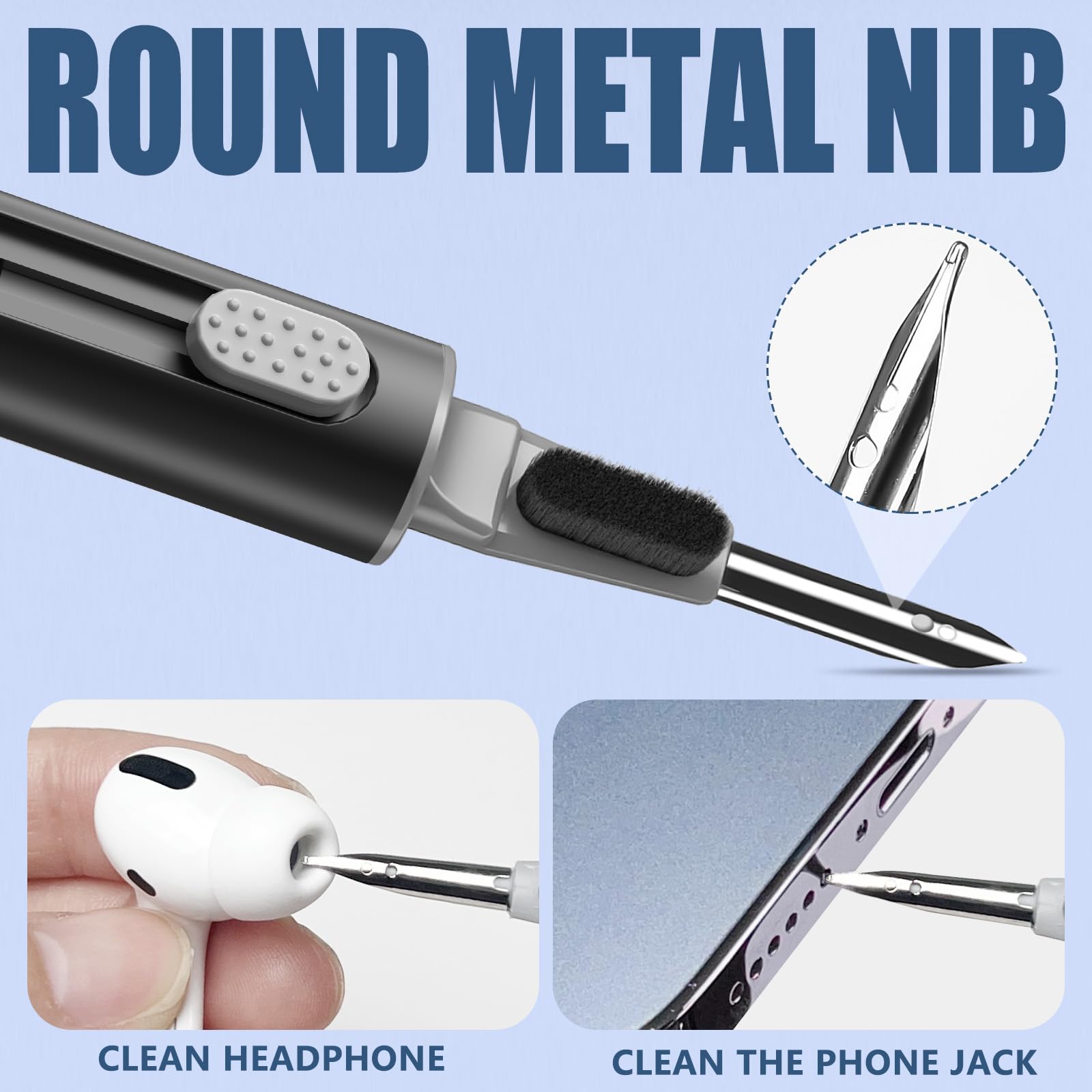 Inesore Airpods 4 Case Cleaner Kit Pen Shape Soft Brush Flocking Sponge Tool for Bluetooth Earphones Headphones Charging Case Phone Camera Computer Black - View 4 of 6