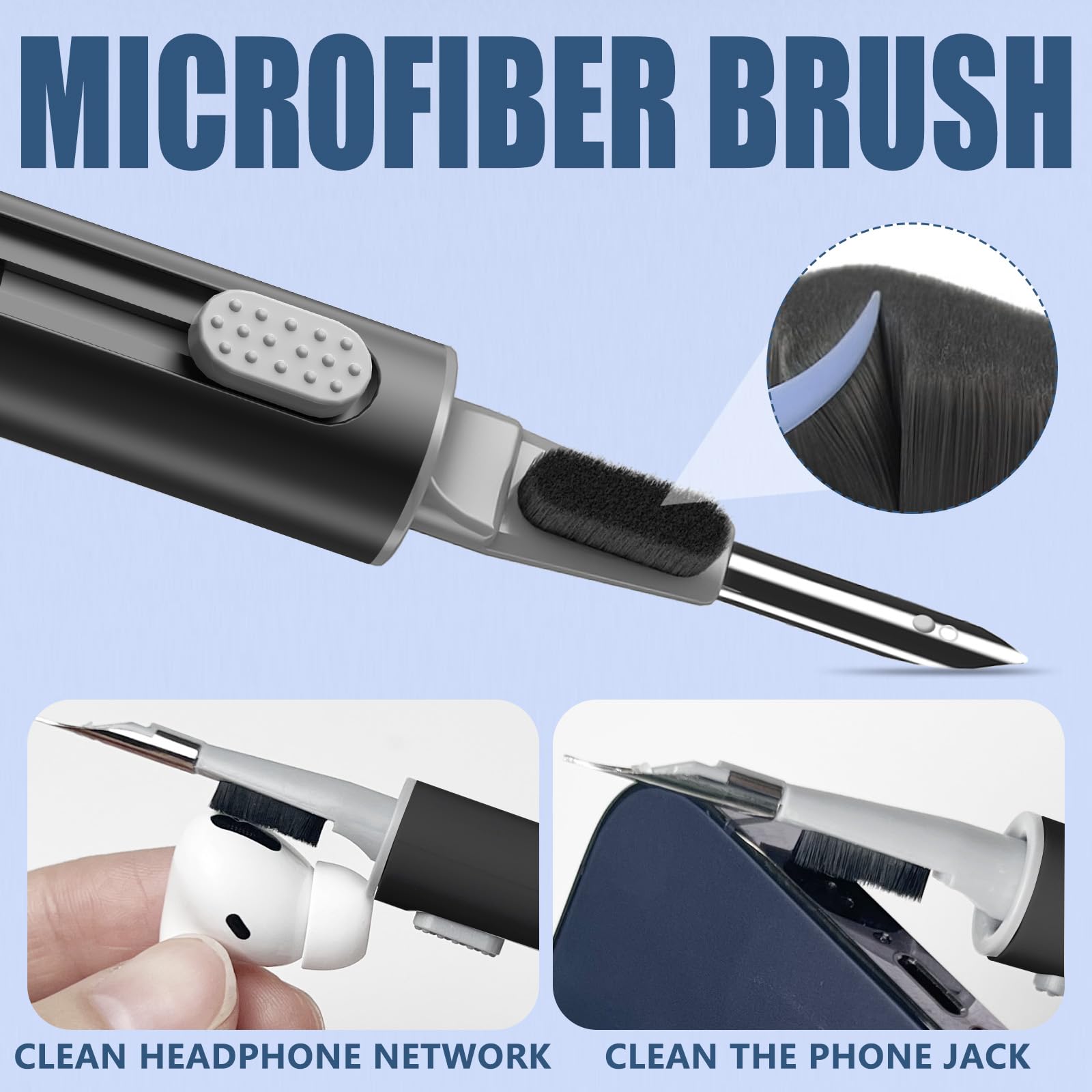 Inesore Airpods 4 Case Cleaner Kit Pen Shape Soft Brush Flocking Sponge Tool for Bluetooth Earphones Headphones Charging Case Phone Camera Computer Black - View 5 of 6