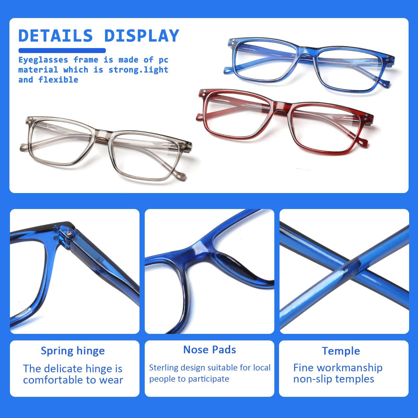 JOSCHOO JOSCHOO 5 Pack Reading Glasses for Men and Women with Spring Hinges Comfortable Fit Available in 5 Colors 2 and 225 Magnification - View 4 of 7