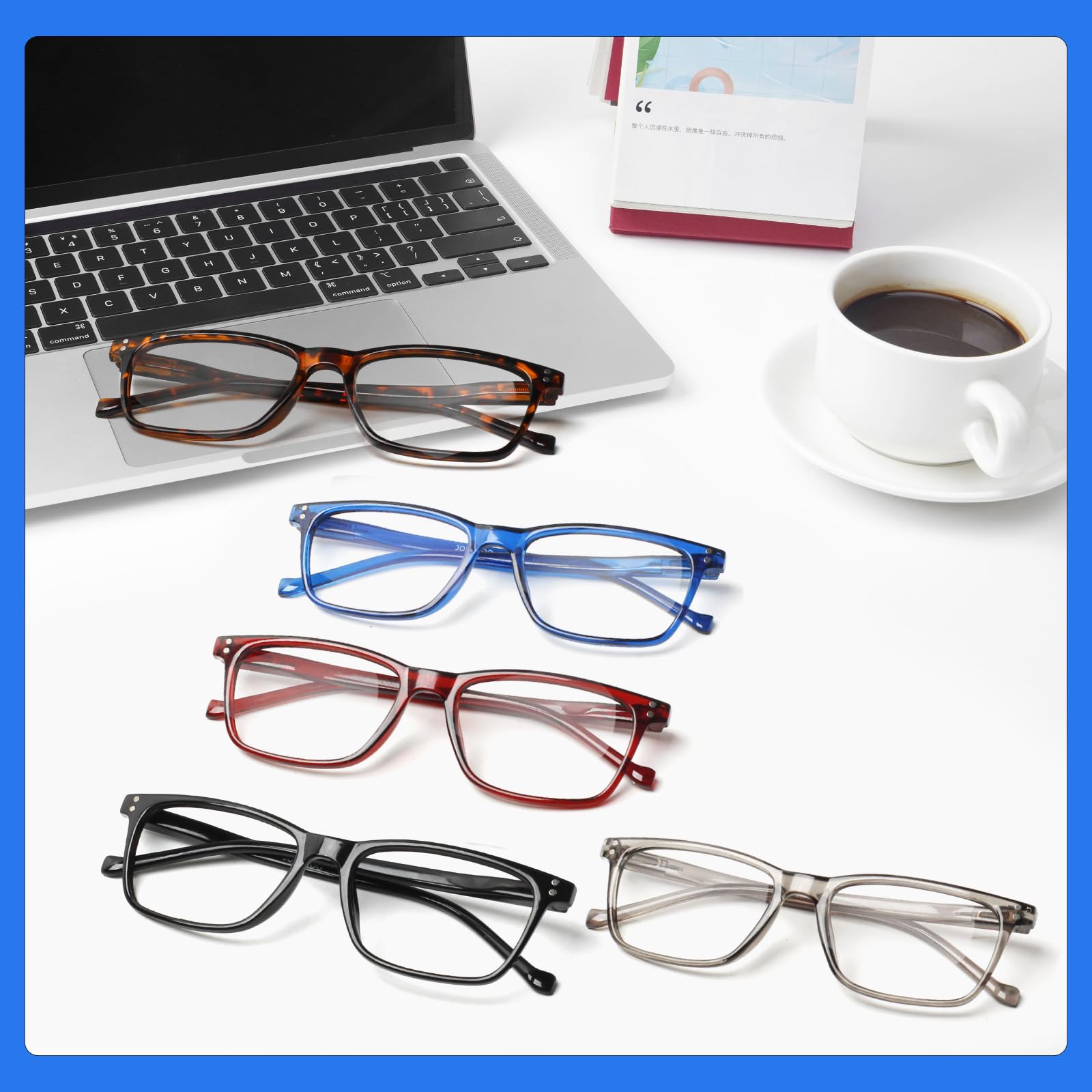 JOSCHOO JOSCHOO 5 Pack Reading Glasses for Men and Women with Spring Hinges Comfortable Fit Available in 5 Colors 2 and 225 Magnification - View 6 of 7