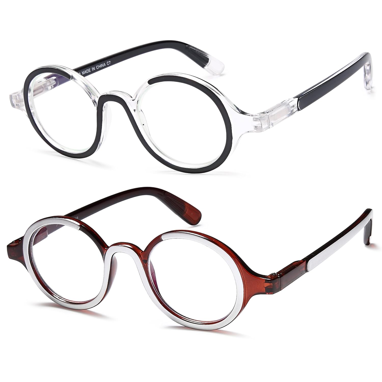 YTDBNS YTDBNS 2 Pack Retro Round Blue Light Blocking Reading Glasses for Women and Men with Spring Hinge 2.0 - View 2 of 7
