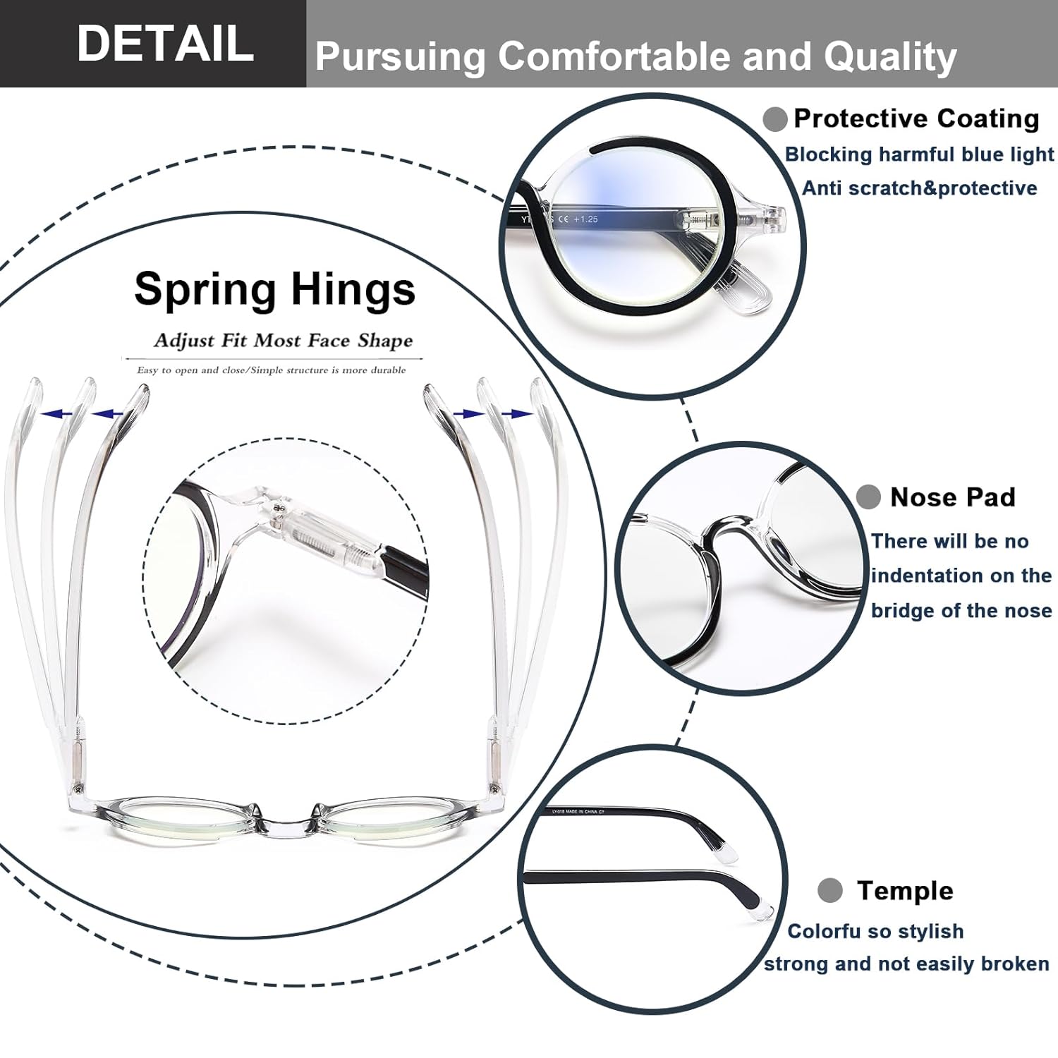 YTDBNS YTDBNS 2 Pack Retro Round Blue Light Blocking Reading Glasses for Women and Men with Spring Hinge 2.0 - View 4 of 7