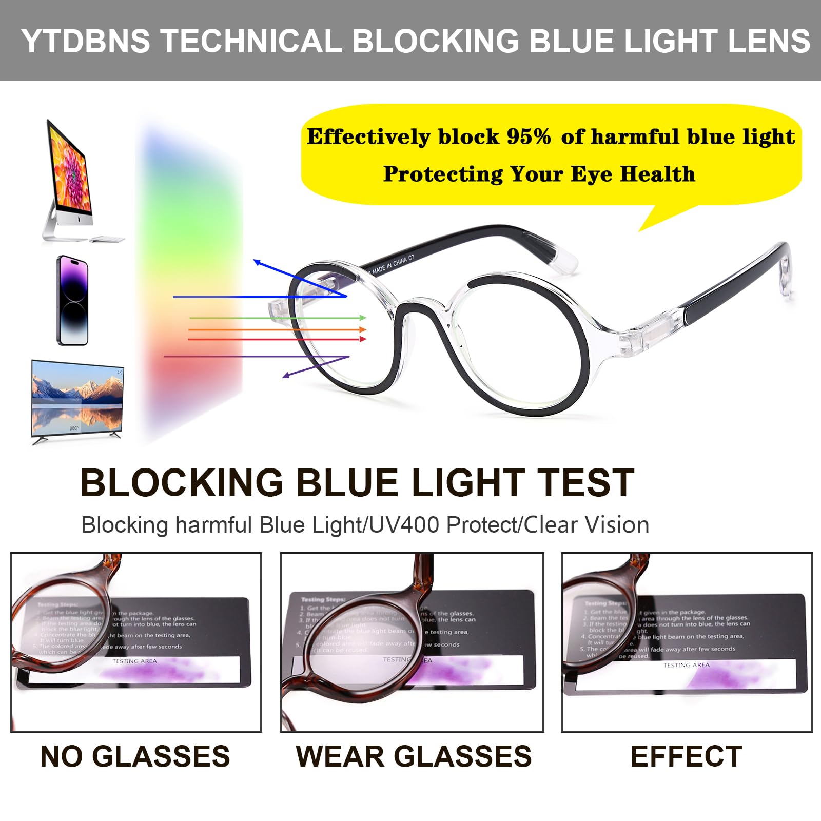 YTDBNS YTDBNS 2 Pack Retro Round Blue Light Blocking Reading Glasses for Women and Men with Spring Hinge 2.5 Magnification - View 5 of 7