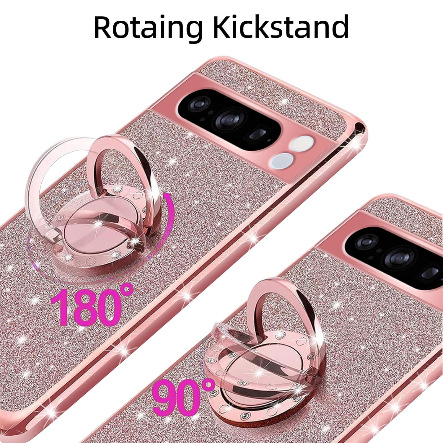 TSAYGFK Google Pixel 8 Pro Case Stylish Glitter Crystal Soft TPU Luxury Cute Protective Cover with Kickstand Strap for Women 6.7 inch - View 3 of 9