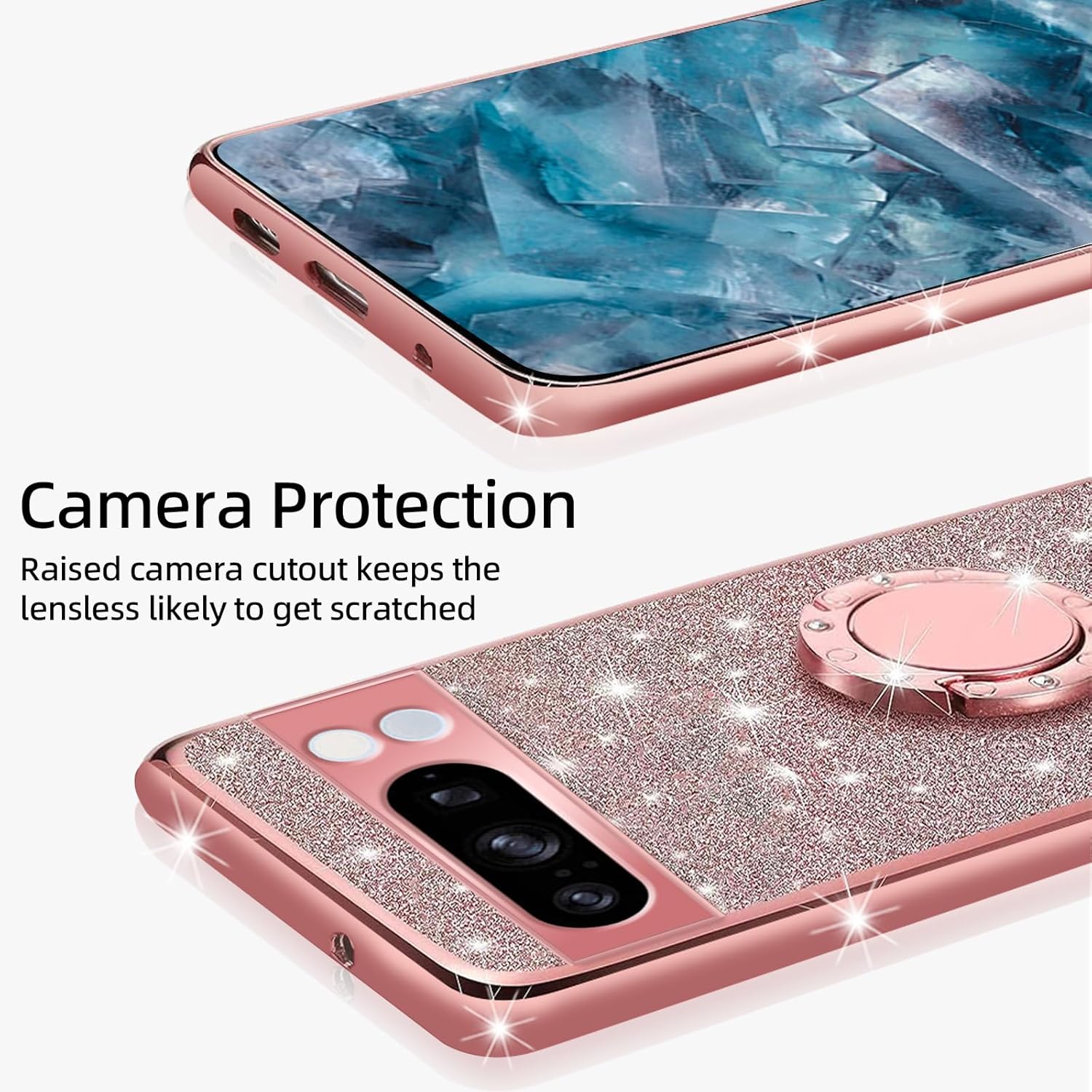 TSAYGFK Google Pixel 8 Pro Case Stylish Glitter Crystal Soft TPU Luxury Cute Protective Cover with Kickstand Strap for Women 6.7 inch - View 4 of 9