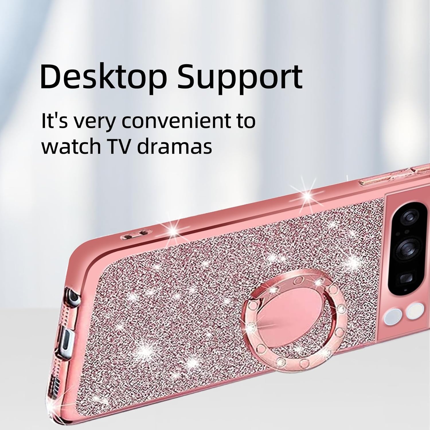 TSAYGFK Google Pixel 8 Pro Case Stylish Glitter Crystal Soft TPU Luxury Cute Protective Cover with Kickstand Strap for Women 6.7 inch - View 5 of 9