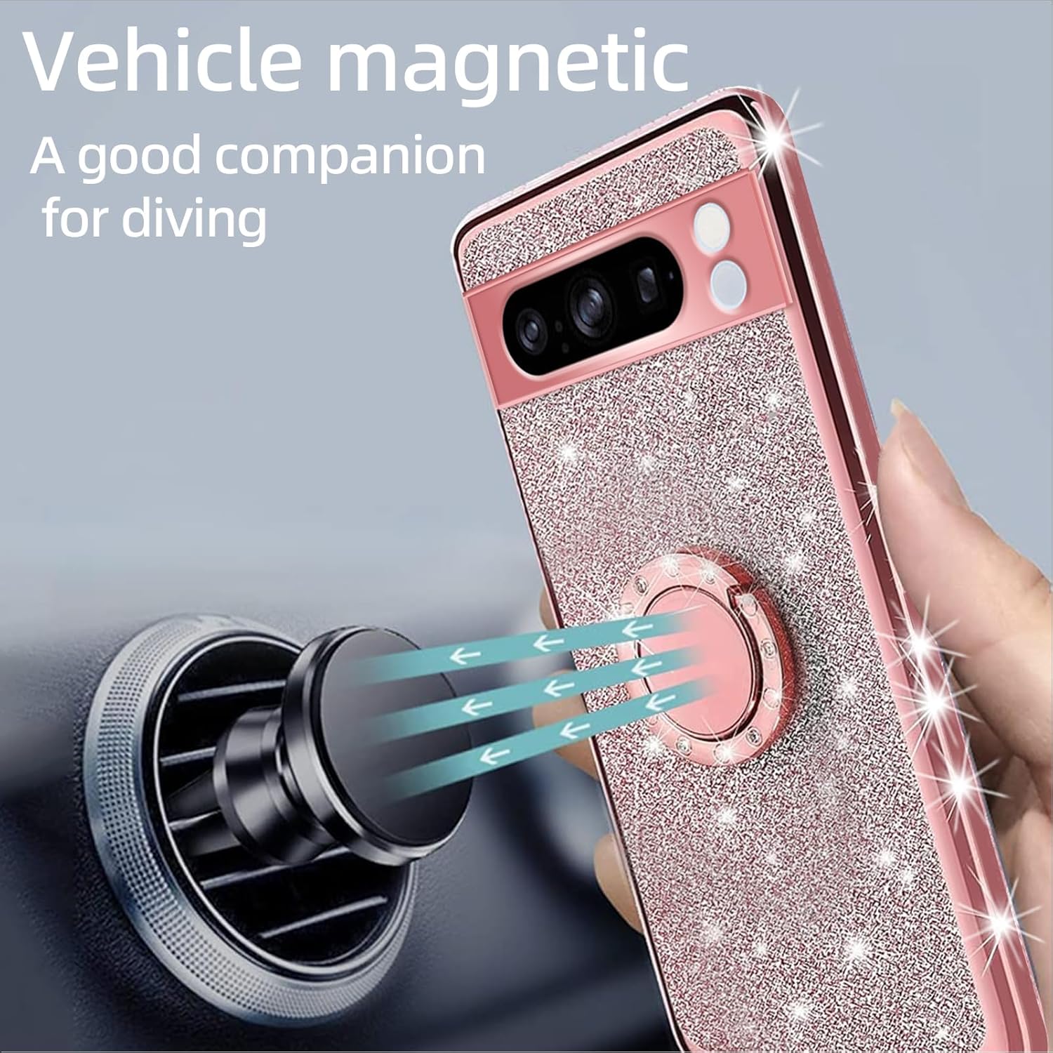 TSAYGFK Google Pixel 8 Pro Case Stylish Glitter Crystal Soft TPU Luxury Cute Protective Cover with Kickstand Strap for Women 6.7 inch - View 6 of 9
