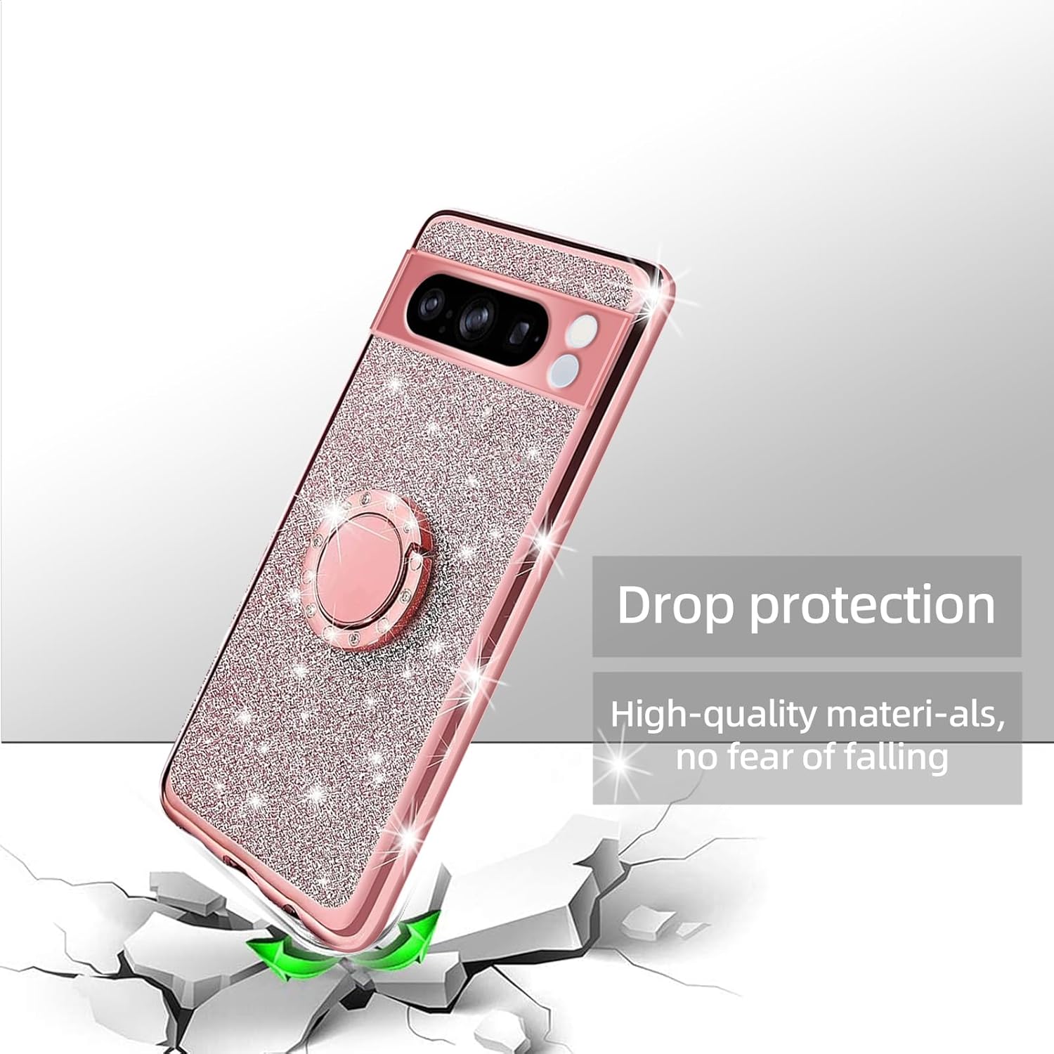 TSAYGFK Google Pixel 8 Pro Case Stylish Glitter Crystal Soft TPU Luxury Cute Protective Cover with Kickstand Strap for Women 6.7 inch - View 7 of 9