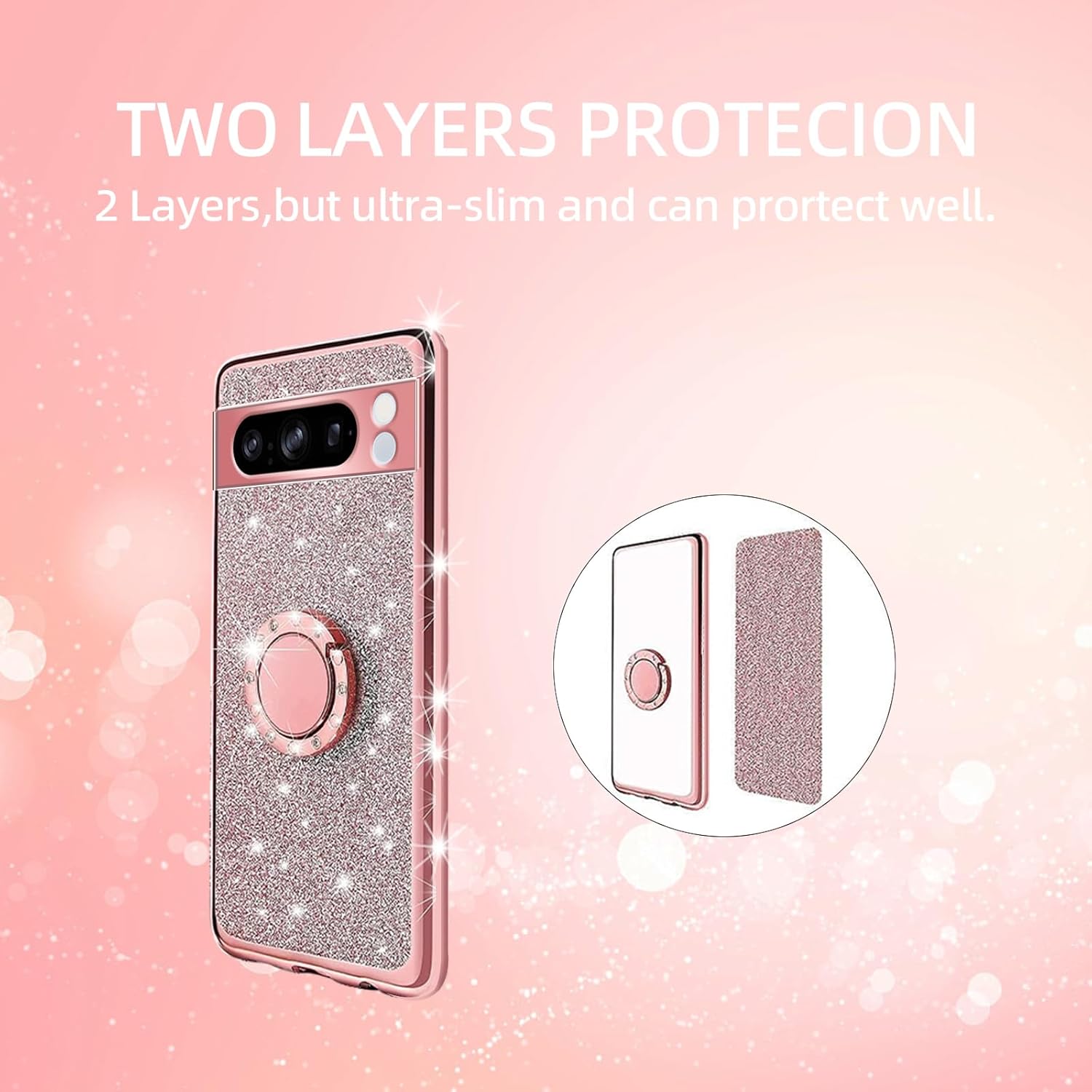TSAYGFK Google Pixel 8 Pro Case Stylish Glitter Crystal Soft TPU Luxury Cute Protective Cover with Kickstand Strap for Women 6.7 inch - View 8 of 9
