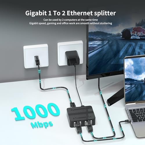 NICGIGA Gigabit Ethernet Splitter for 2 Devices 1000Mbps High Speed LAN Adapter with USB-C Power Cable for RJ45 Cat 5 to 8 Networking - View 6 of 8