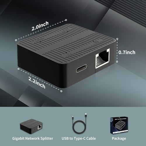 NICGIGA Gigabit Ethernet Splitter for 2 Devices 1000Mbps High Speed LAN Adapter with USB-C Power Cable for RJ45 Cat 5 to 8 Networking - View 7 of 8