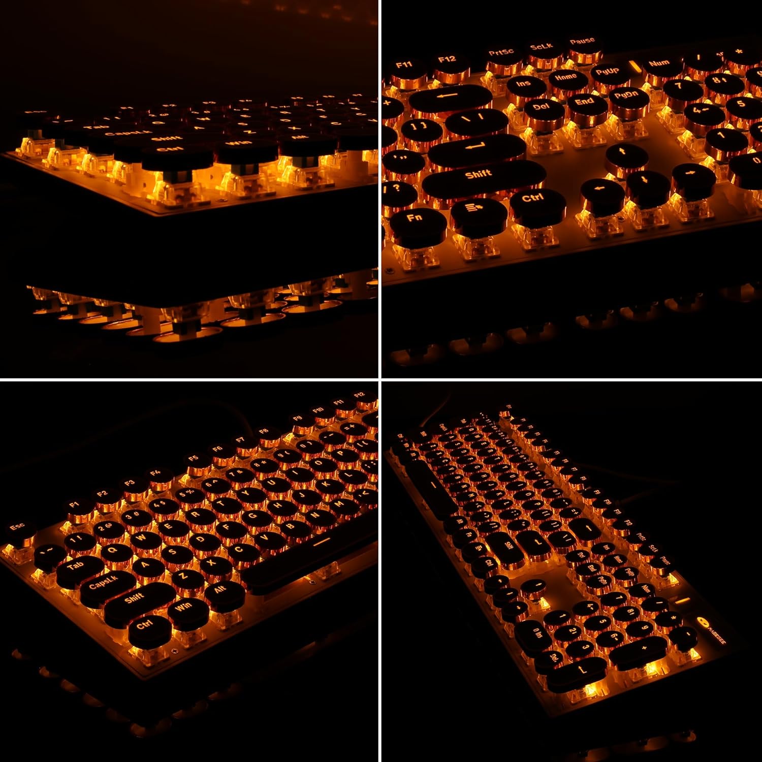 Camiysn Typewriter Style Mechanical Keyboard Retro Punk Gaming Keyboard with Gold LED Backlit Full Size 104 Keys Unique Round Keycaps for Windows Mac PC - View 3 of 9