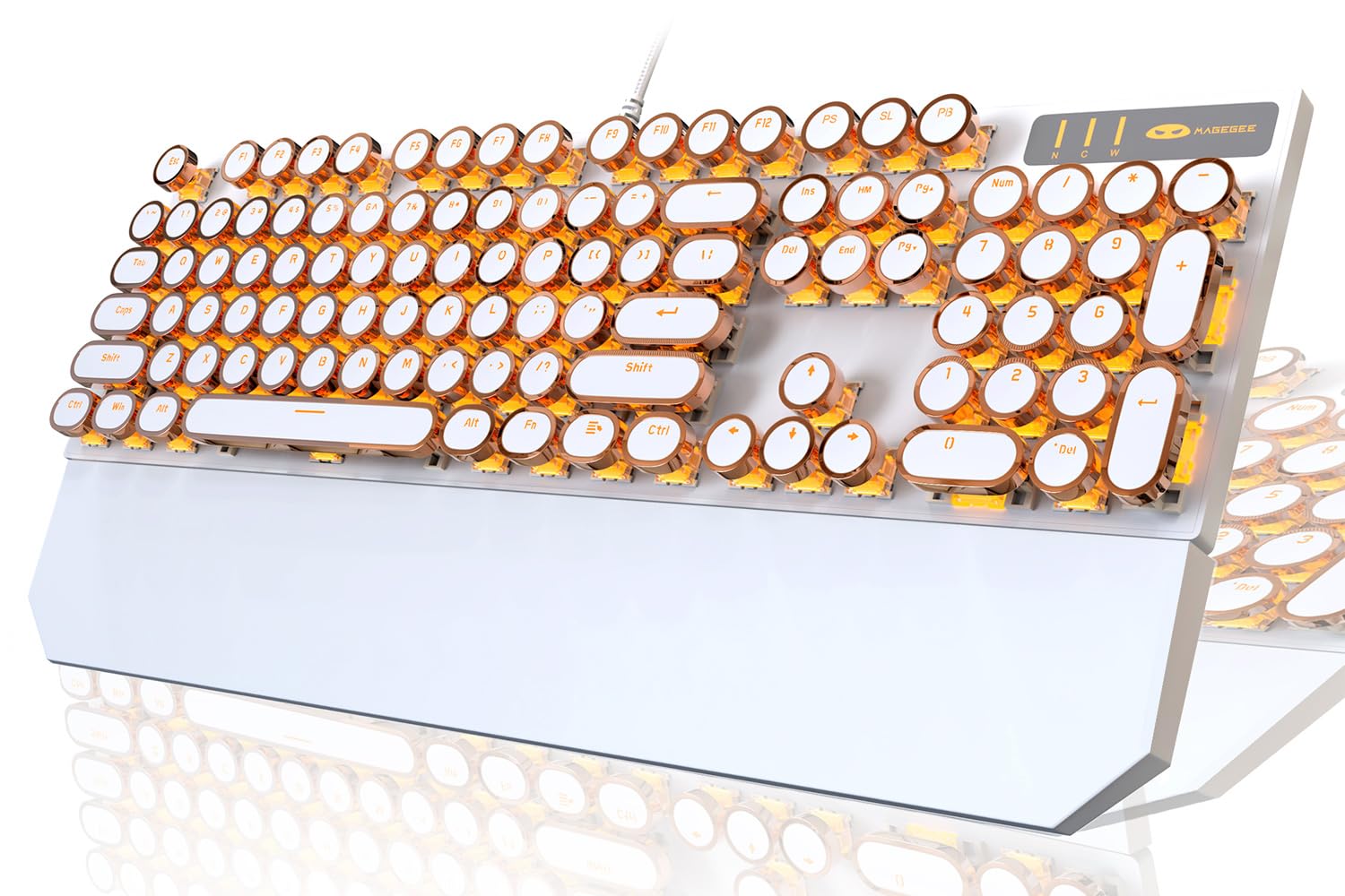 Camiysn Typewriter Style Mechanical Keyboard Retro Punk Gaming Keyboard with Gold LED Backlit Full Size 104 Keys Unique Round Keycaps for Windows Mac PC