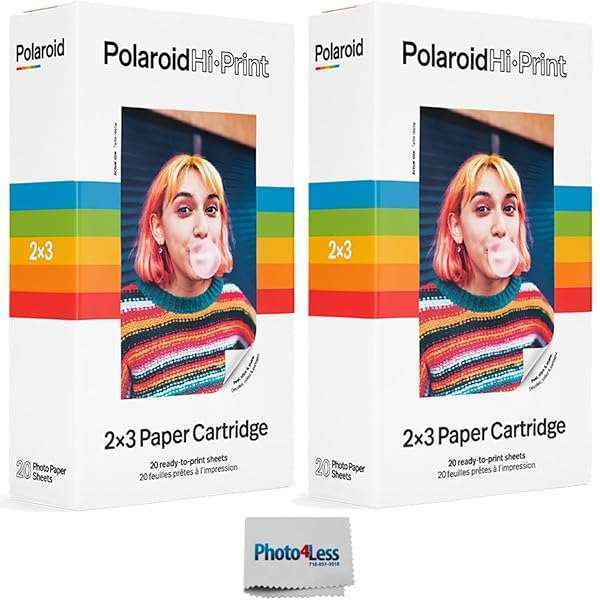 PHOTO4LESS Polaroid Hi-Print 2x3 Paper Cartridge Bundle - 40 Sheets & Cleaning Cloth Included