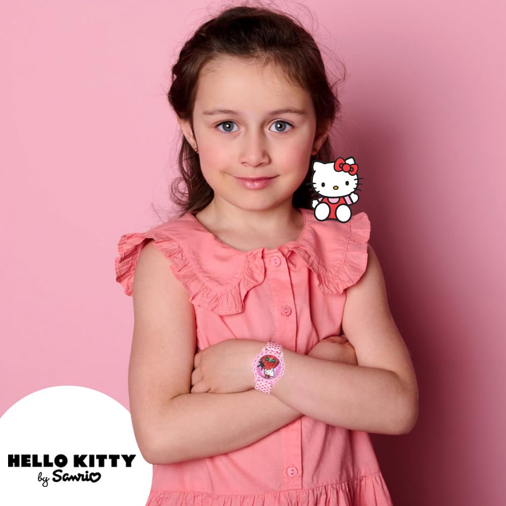 Accutime Hello Kitty Kids Digital Watch LED Display Pink Polka Dot Strap Adorable Strawberry Design Fun Light-Up Durable Adjustable Fit - View 4 of 9