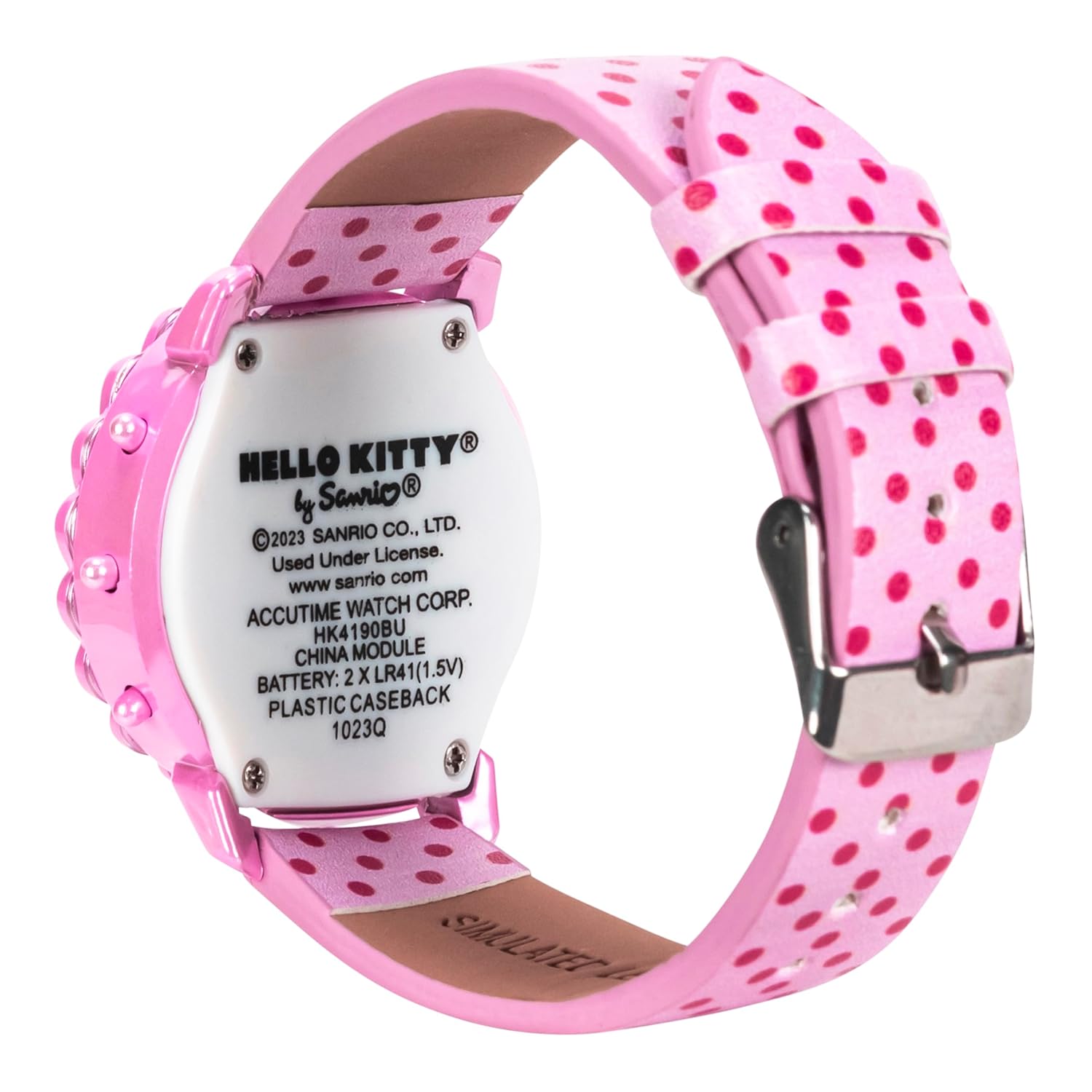 Accutime Hello Kitty Kids Digital Watch LED Display Pink Polka Dot Strap Adorable Strawberry Design Fun Light-Up Durable Adjustable Fit - View 5 of 9