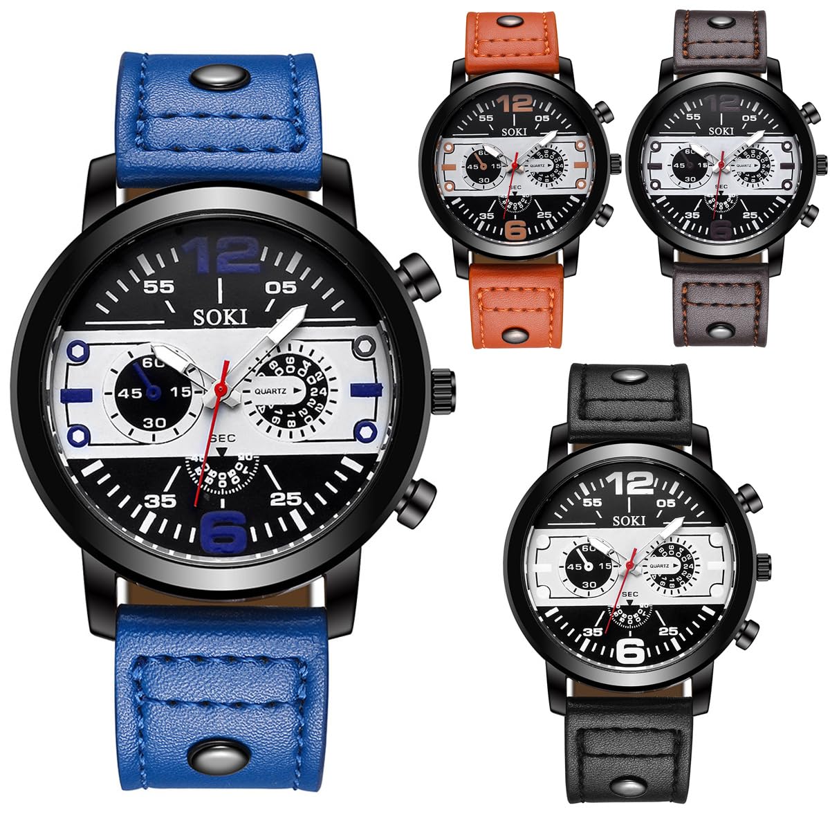 CdyBox CdyBox 4 Pack Leather Strap Watches for Men Business Quartz Wrist Watch Wholesale