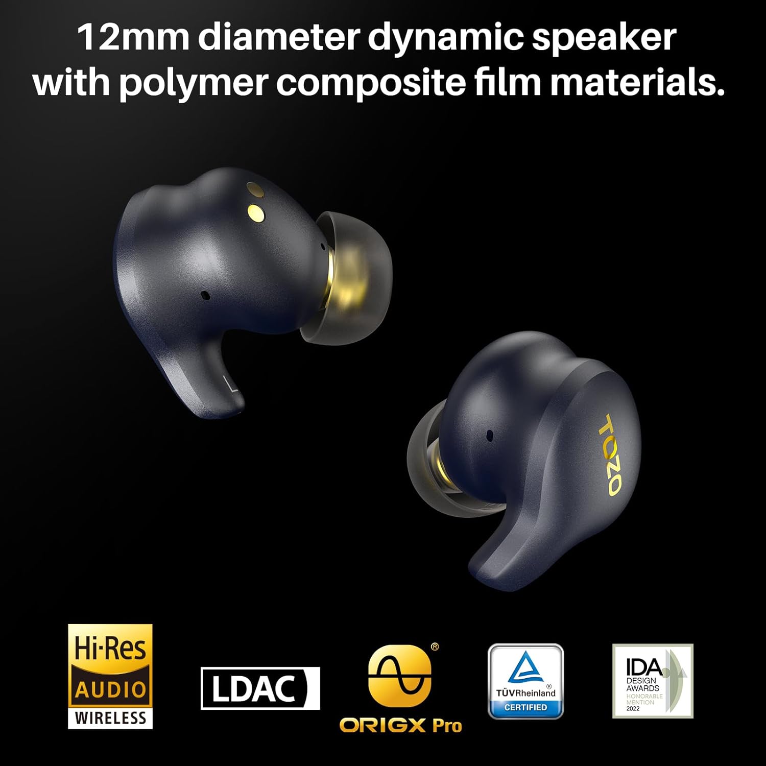 TOZO TOZO Golden X1 Wireless Earbuds with Balanced Armature and Hybrid Dynamic Driver Bluetooth Headphones Noise Cancellation Galaxy Blue Black - View 2 of 8