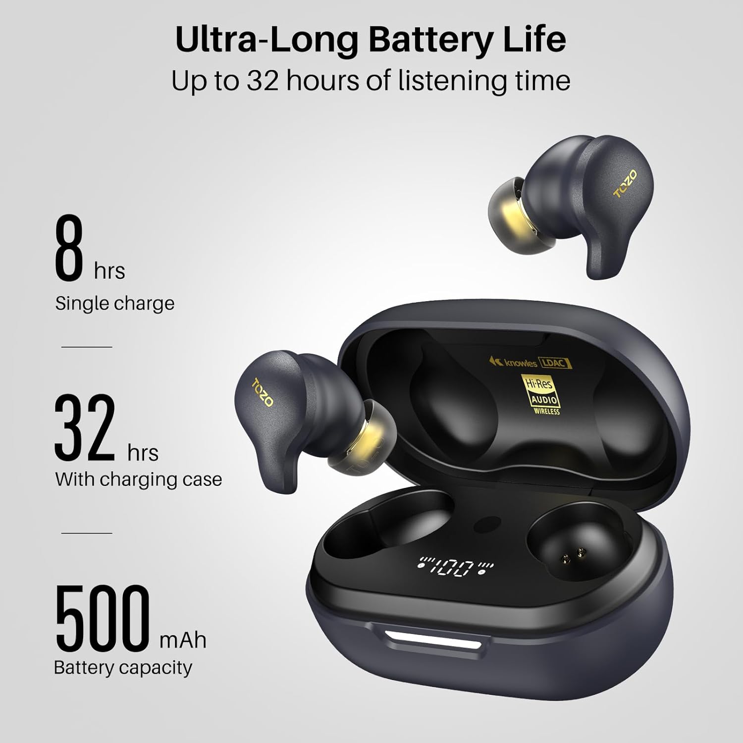TOZO TOZO Golden X1 Wireless Earbuds with Balanced Armature and Hybrid Dynamic Driver Bluetooth Headphones Noise Cancellation Galaxy Blue Black - View 5 of 8