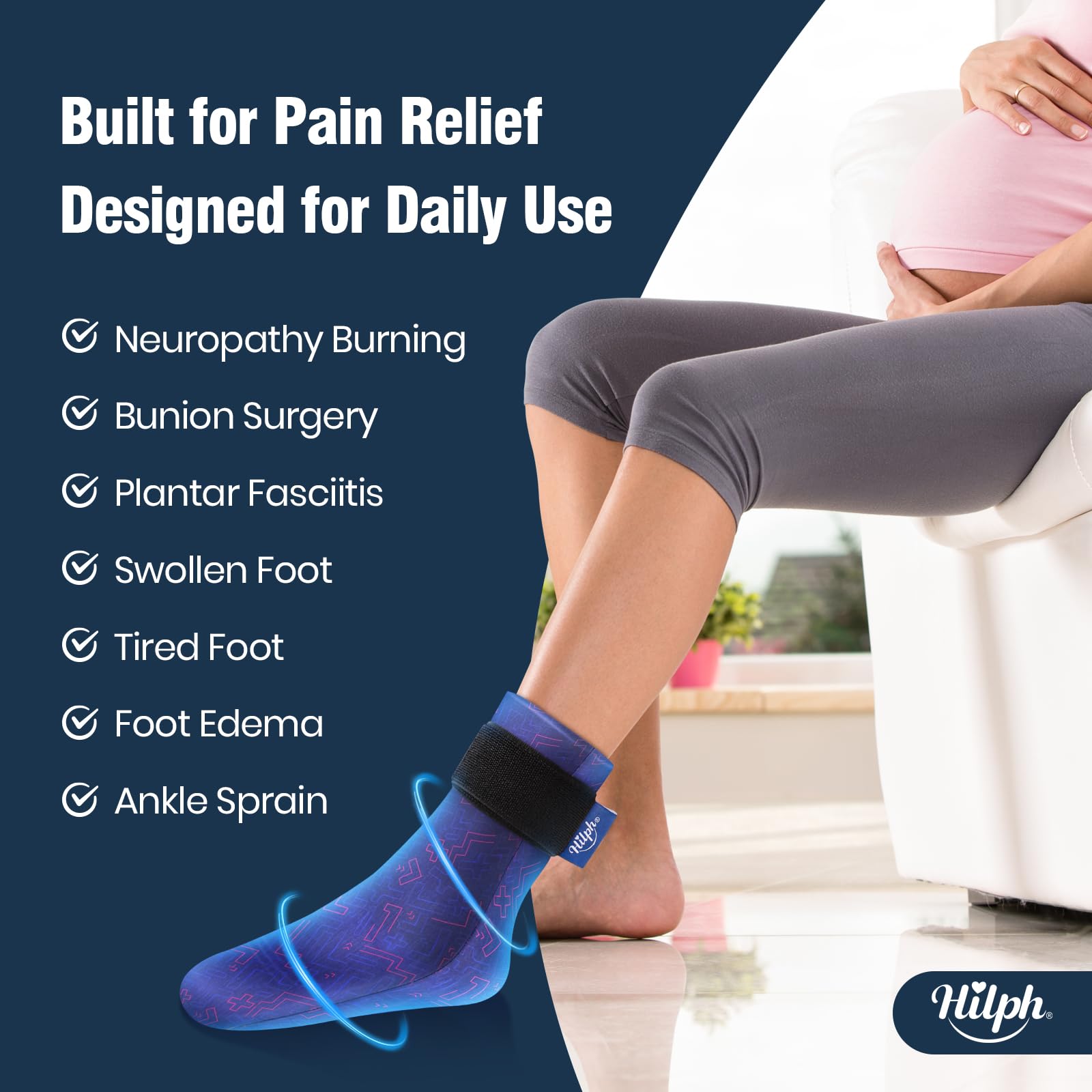 Hilph Hilph Gel Foot Ice Pack Sock for Hot and Cold Therapy Cooling Socks for Hot Feet Edema Chemotherapy Arthritis Post Partum Foot Blue - View 4 of 9