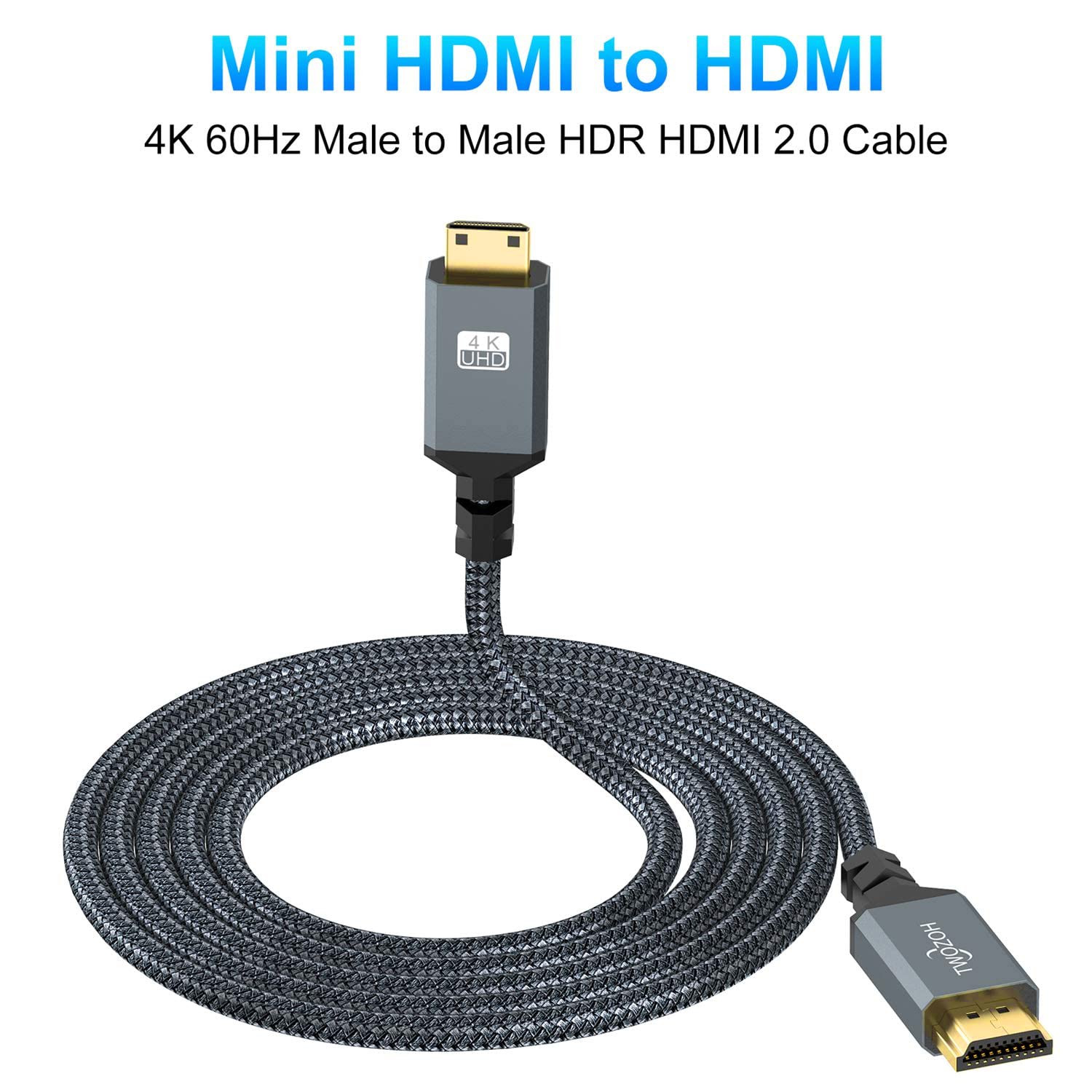 Twozoh Twozoh Mini HDMI to HDMI Cable 3.3FT 2 Pack Nylon Braided 4K 60Hz for DSLR Camcorder Laptop Tablet Graphics Card - View 5 of 7