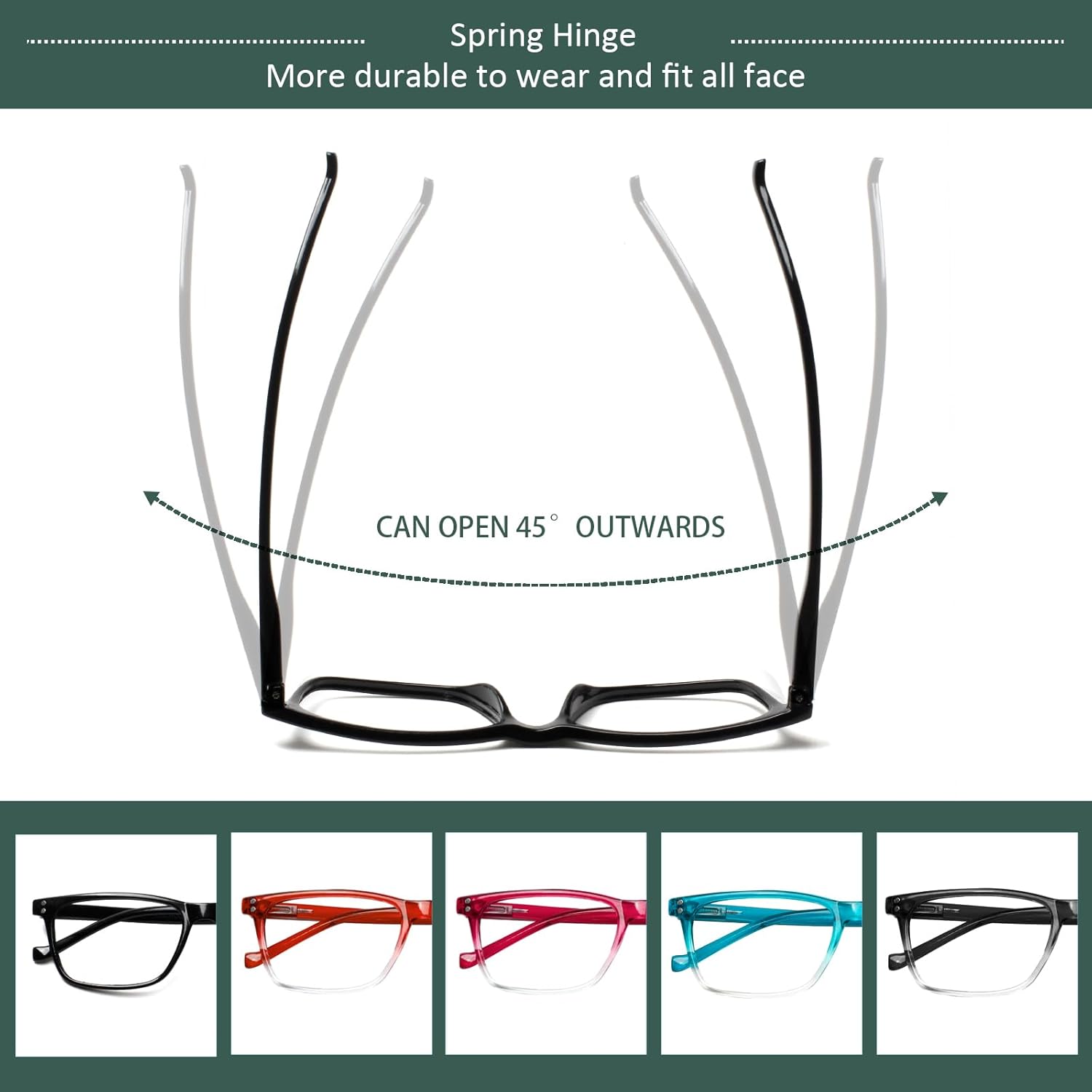 JOSCHOO JOSCHOO 5 Pack Reading Glasses for Men and Women Comfortable Spring Hinges Available in 5 Colors 3.0 Magnification - View 3 of 7