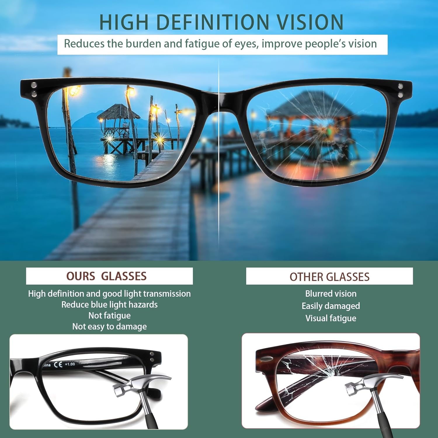 JOSCHOO JOSCHOO 5 Pack Reading Glasses for Men and Women Comfortable Spring Hinges Available in 5 Colors 3.0 Magnification - View 7 of 7