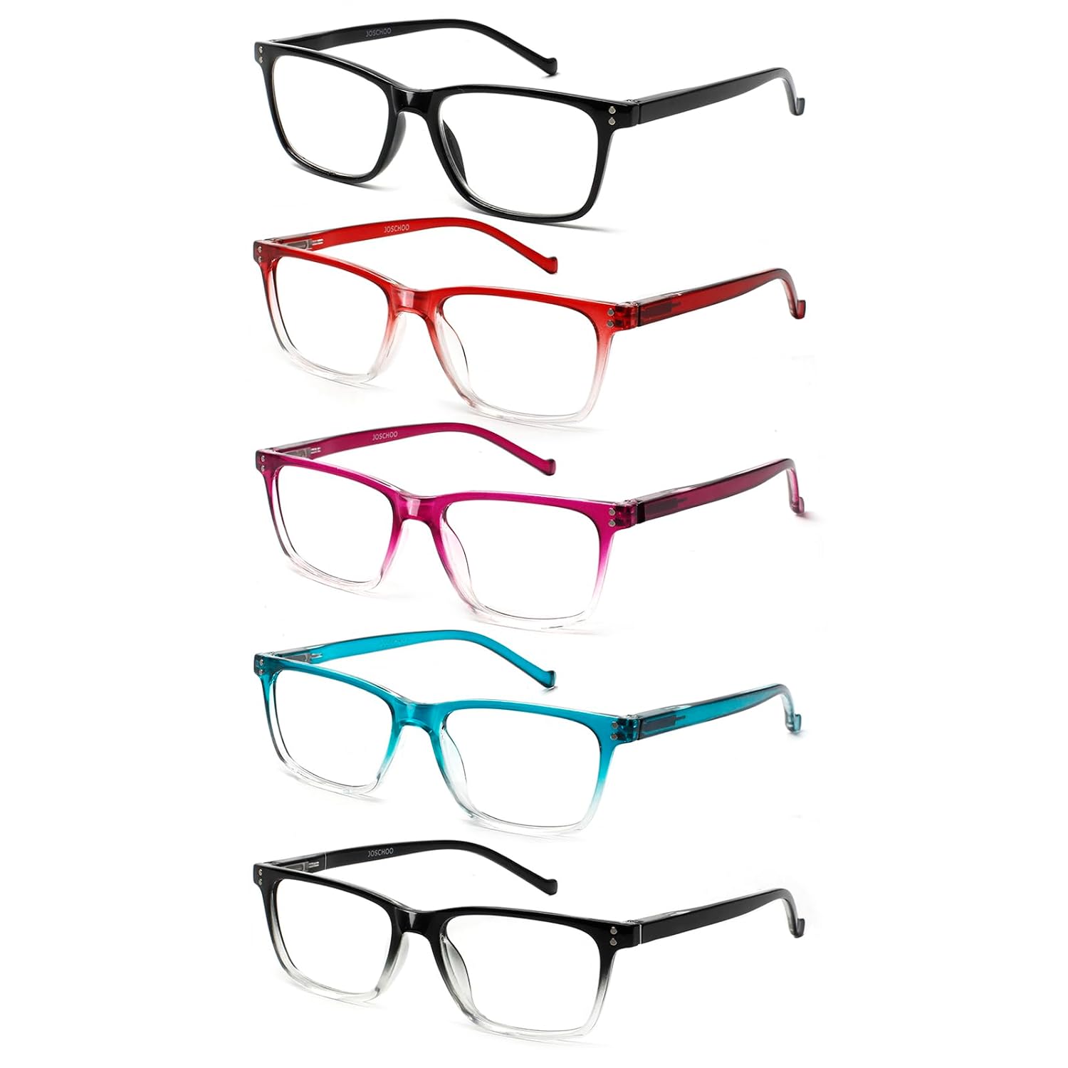 JOSCHOO JOSCHOO 5 Pack Reading Glasses for Men and Women Comfortable Spring Hinges Available in 5 Colors 3.0 Magnification