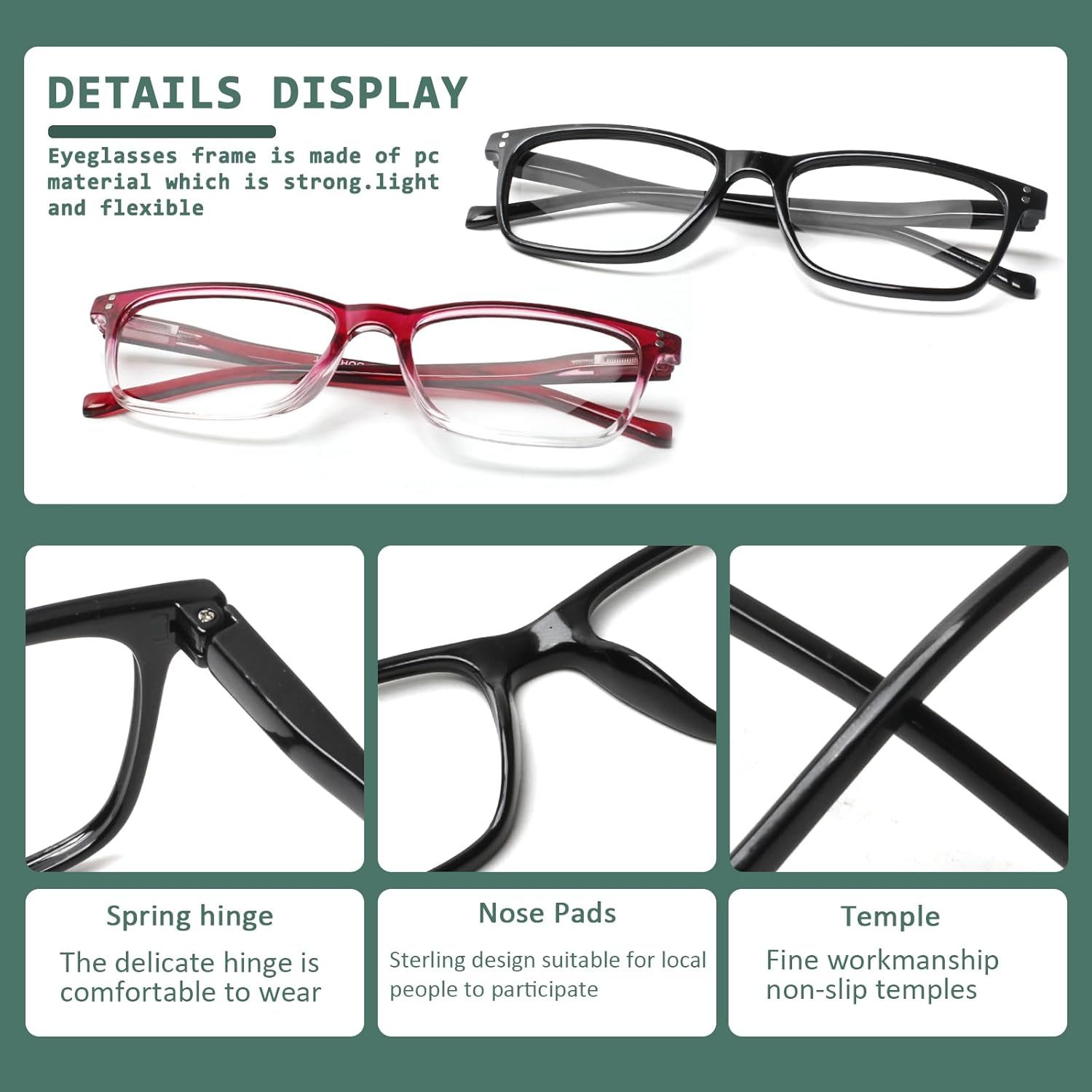 JOSCHOO JOSCHOO 5 Pack Comfortable Reading Glasses for Men and Women with Spring Hinges in 5 Colors 1.0 Magnification - View 4 of 7