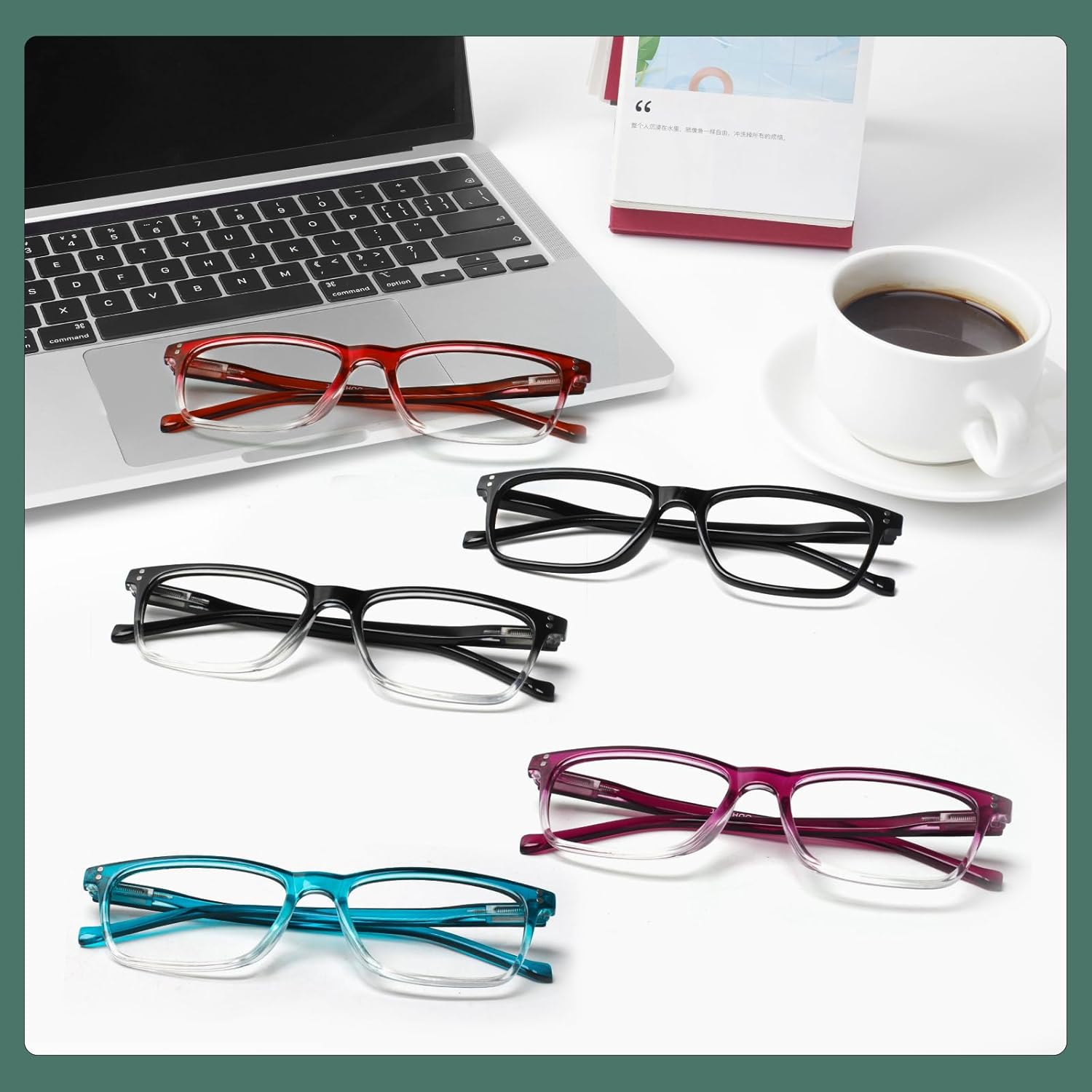 JOSCHOO JOSCHOO 5 Pack Comfortable Reading Glasses for Men and Women with Spring Hinges in 5 Colors 1.0 Magnification - View 6 of 7