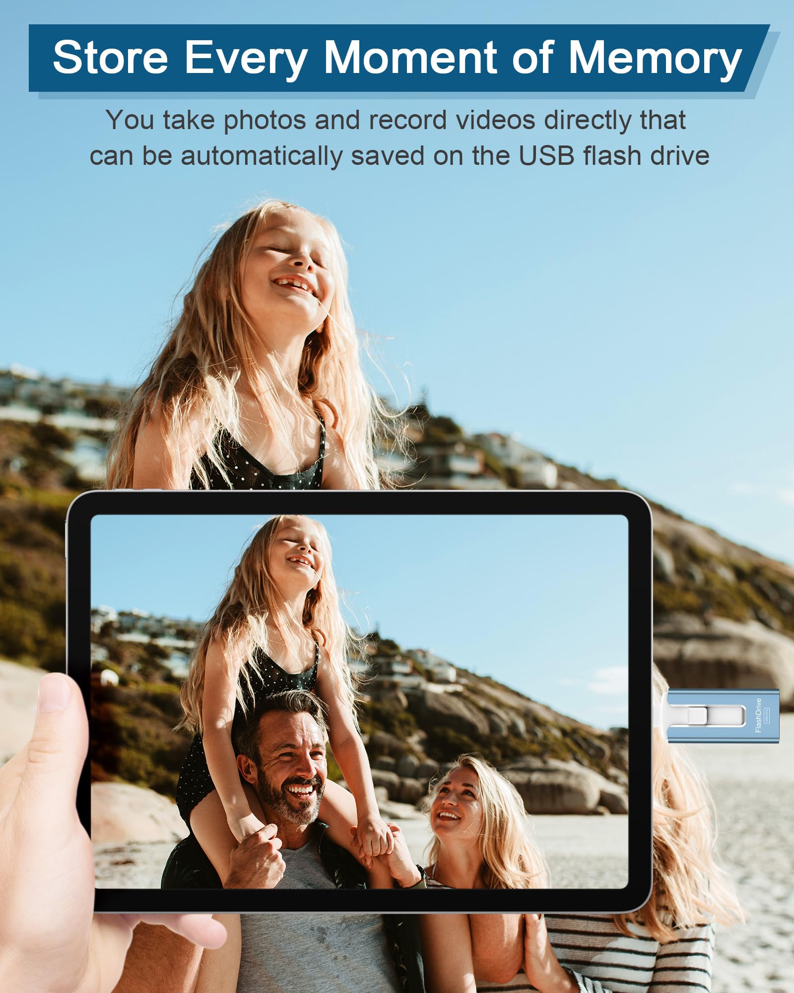 GNASEET 256GB USB Flash Drive for Phone and Pad High Speed Photo Storage Memory Stick Save More Photos and Videos Blue - View 5 of 9
