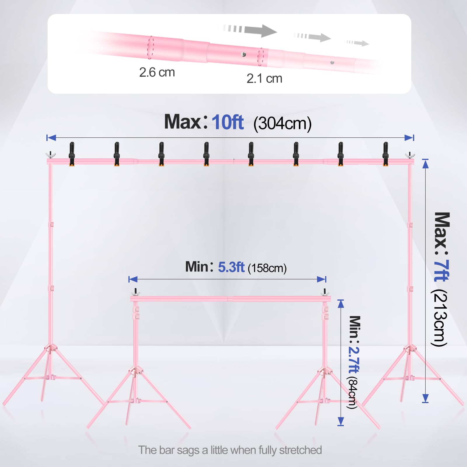 EMART EMART 10x7ft Adjustable Backdrop Stand Kit with Crossbars Clamps Sandbags Carry Bag for Photography Events Weddings Parties Pink - View 2 of 6