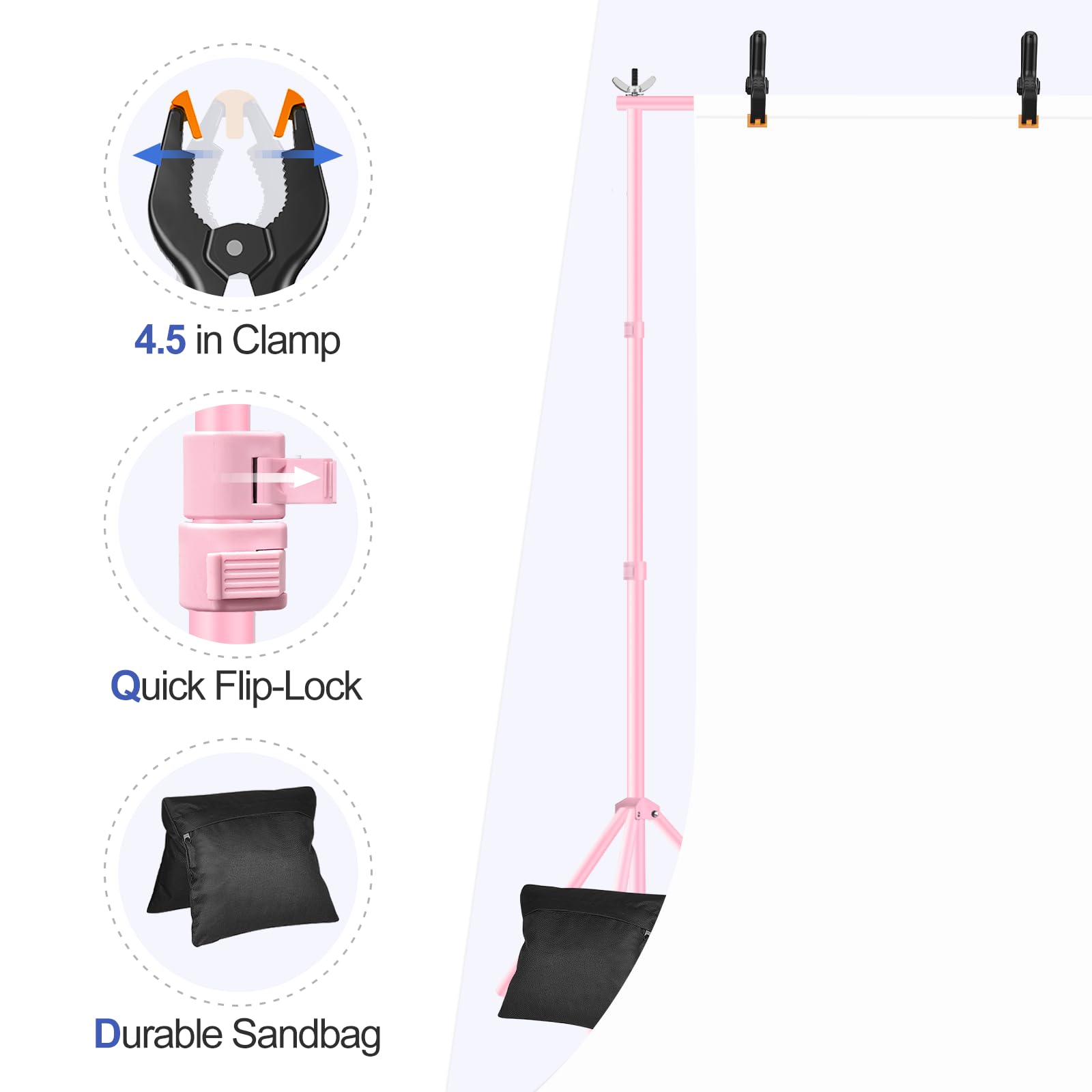 EMART EMART 10x7ft Adjustable Backdrop Stand Kit with Crossbars Clamps Sandbags Carry Bag for Photography Events Weddings Parties Pink - View 4 of 6