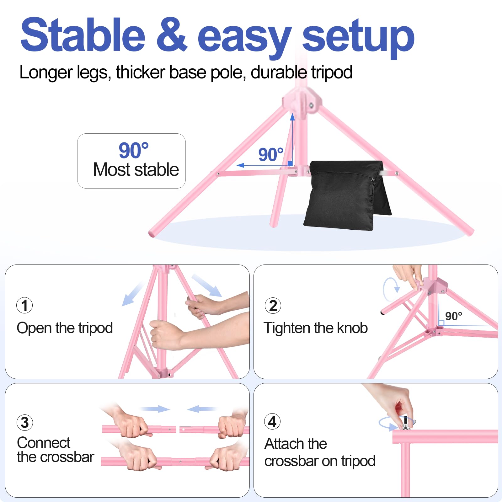 EMART EMART 10x7ft Adjustable Backdrop Stand Kit with Crossbars Clamps Sandbags Carry Bag for Photography Events Weddings Parties Pink - View 5 of 6