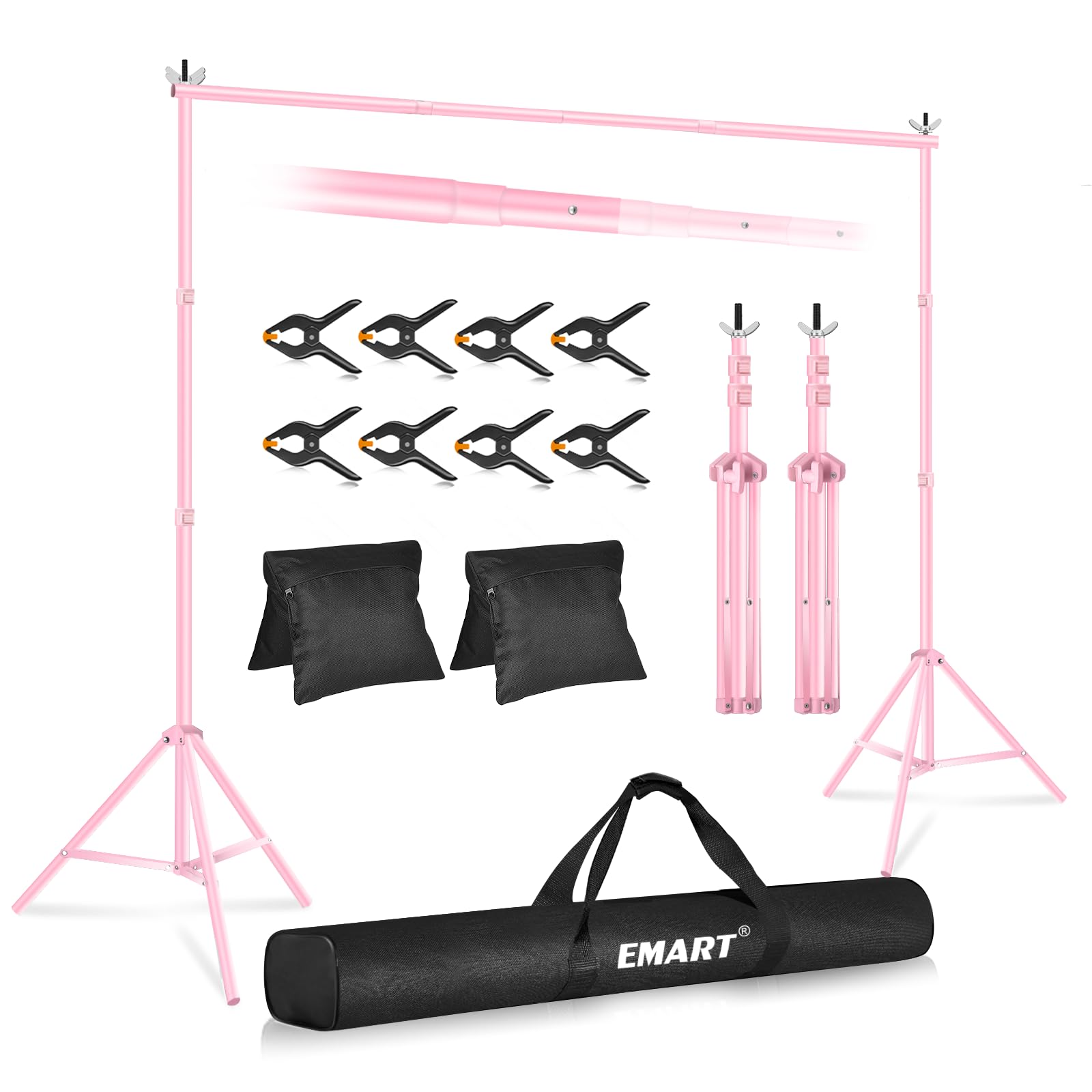 EMART 10x7ft Adjustable Backdrop Stand Kit with Crossbars Clamps Sandbags Carry Bag for Photography Events Weddings Parties Pink