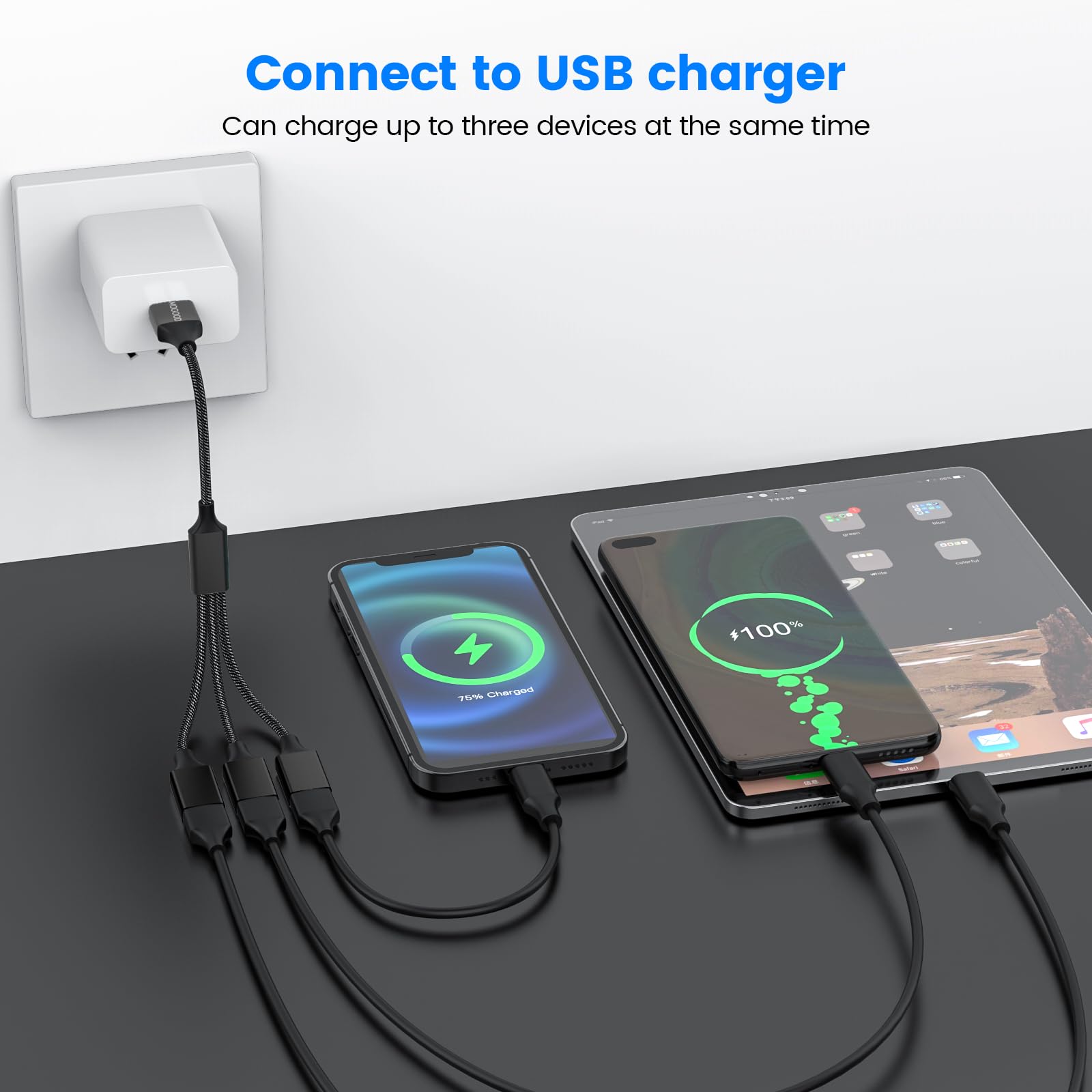MOGOOD Buy MOGOOD 3 in 1 USB Splitter Cable - 1 Male to 3 Female USB 2.0 Adapter for Fast Charging & Data Transfer - View 4 of 6
