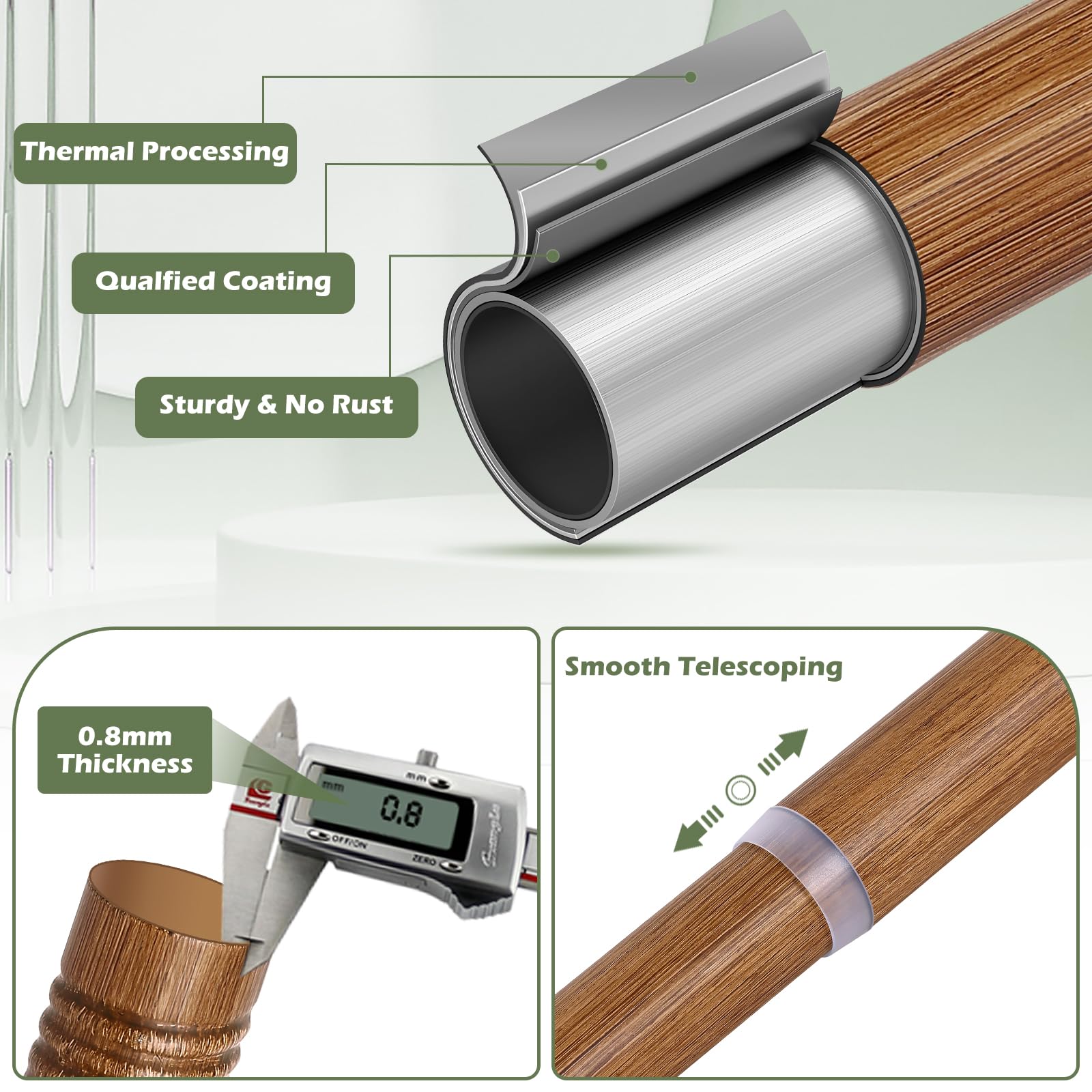 HTZON HTZON Adjustable Wood Curtain Rods 66 to 120 Inch Heavy Duty Rustic Brown Drapery Rods for Boho Farmhouse Windows - View 6 of 9