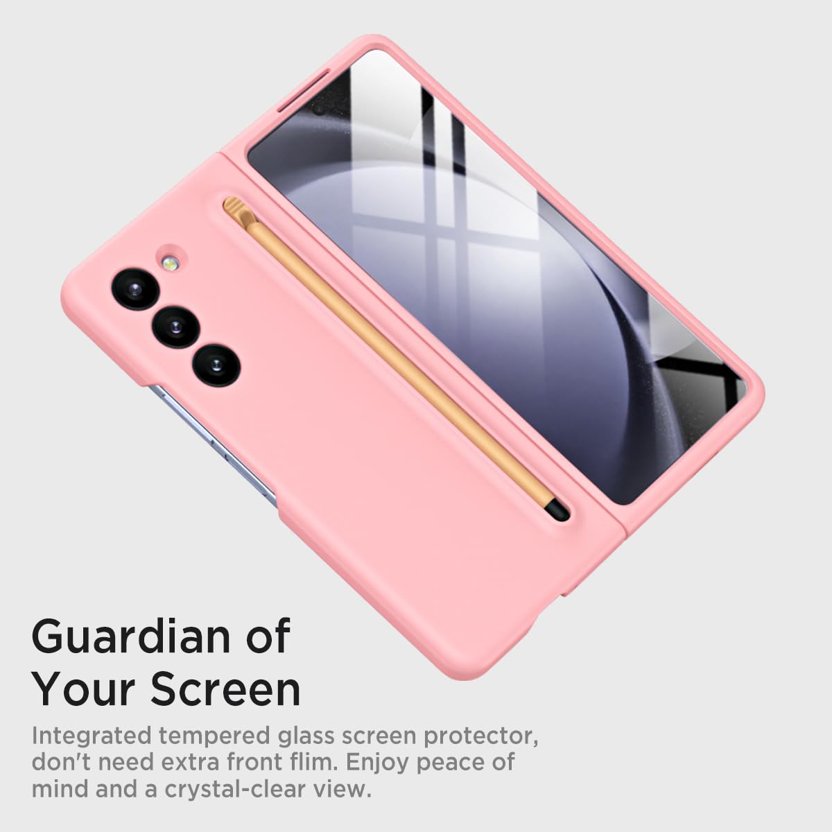 Miimall Miimall Slim Case for Galaxy Z Fold5 with Pen Holder Screen Protector Matte Finish Pink - View 3 of 7