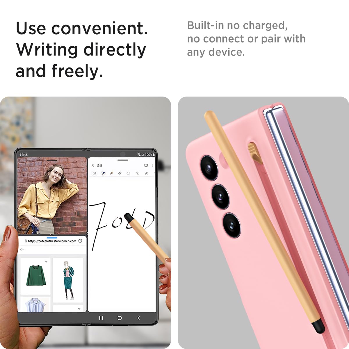 Miimall Miimall Slim Case for Galaxy Z Fold5 with Pen Holder Screen Protector Matte Finish Pink - View 4 of 7