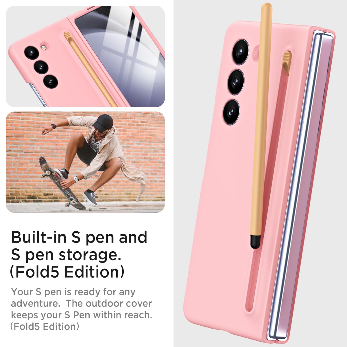 Miimall Miimall Slim Case for Galaxy Z Fold5 with Pen Holder Screen Protector Matte Finish Pink - View 5 of 7