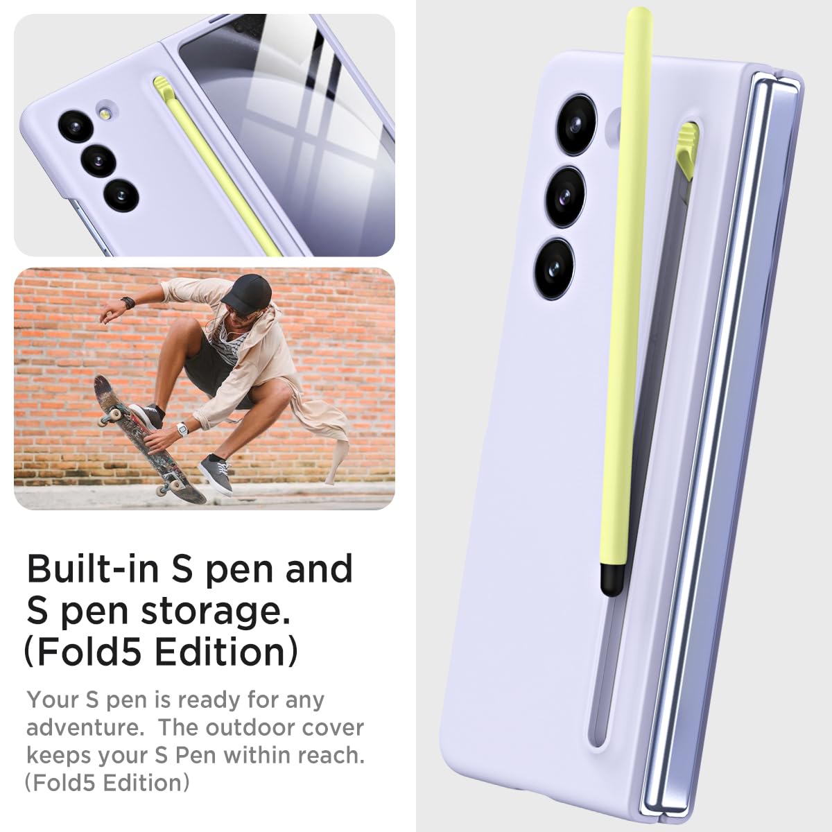 Miimall Miimall Samsung Galaxy Z Fold 5 Case with S Pen Holder Front Screen Protector Anti-Slip Matte Case Purple 2023 - View 5 of 7