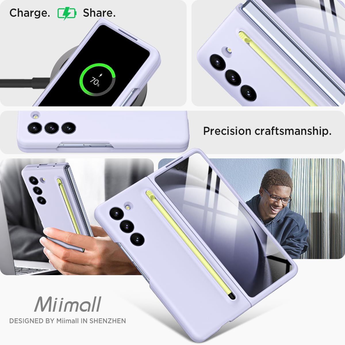 Miimall Miimall Samsung Galaxy Z Fold 5 Case with S Pen Holder Front Screen Protector Anti-Slip Matte Case Purple 2023 - View 7 of 7