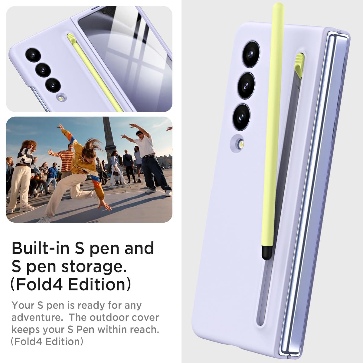 Miimall Miimall Samsung Galaxy Z Fold 4 Case with S Pen Holder Front Screen Protector Anti-Slip Matte Case Purple 2022 - View 5 of 9